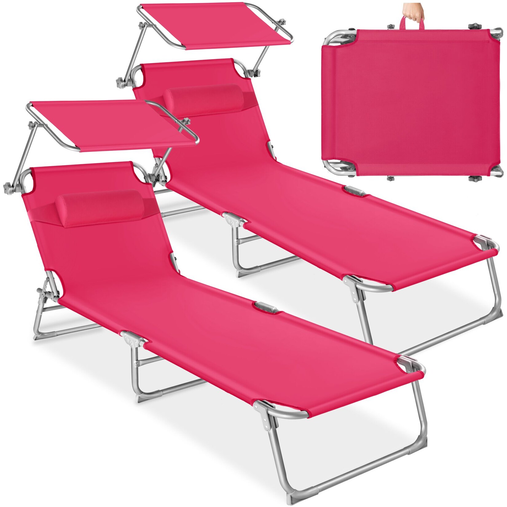 tectake® 2er Set Gartenliege, klappbar, 4-fach verstellbare Rückenlehne mit Kopfpolster, 190 x 68 x 65 cm