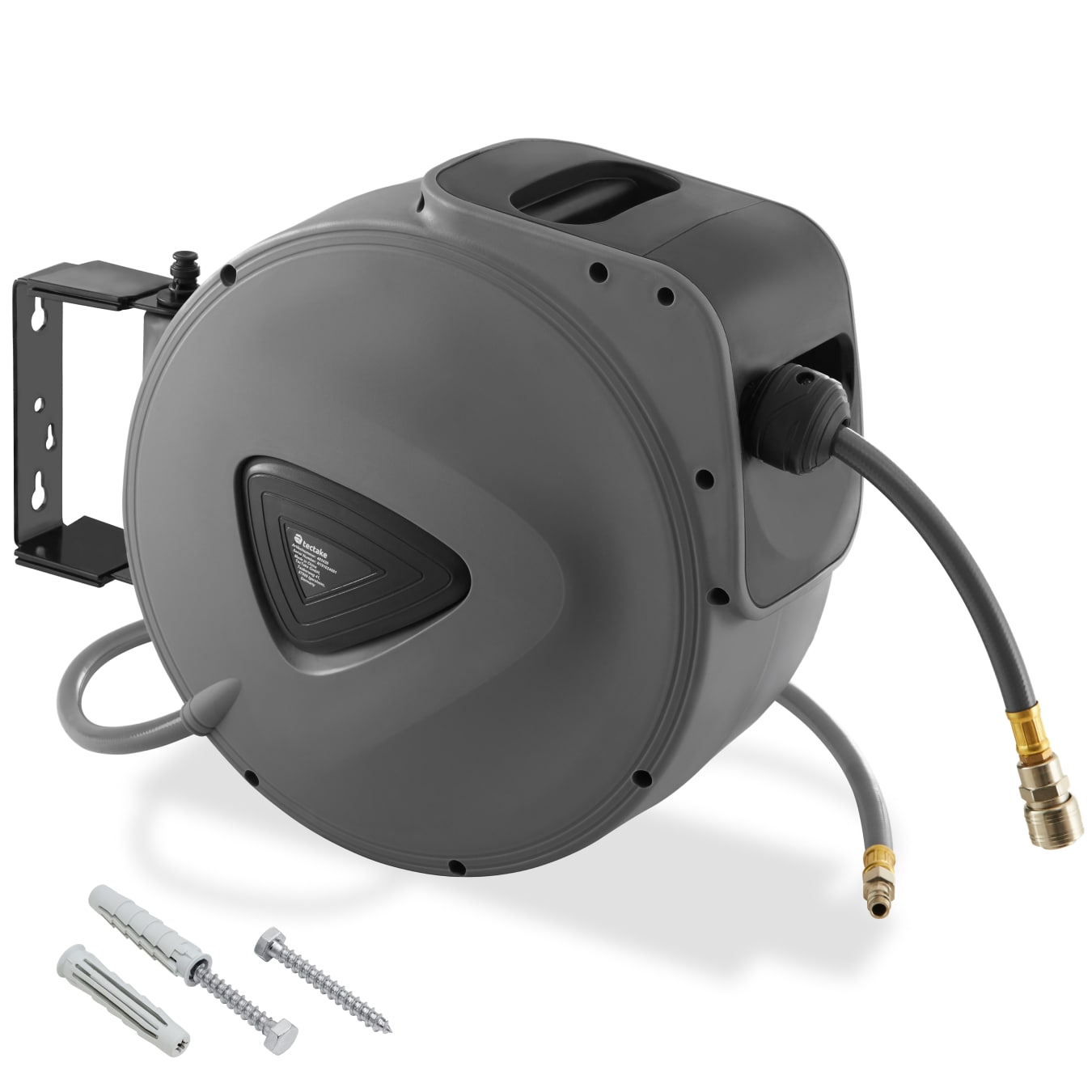 tectake&reg; Druckluftschlauch mit Trommel, mit &frac14; Zoll Schnellkupplung, Drehbereich 180&deg;, inklusive Montagematerial - Bild 1