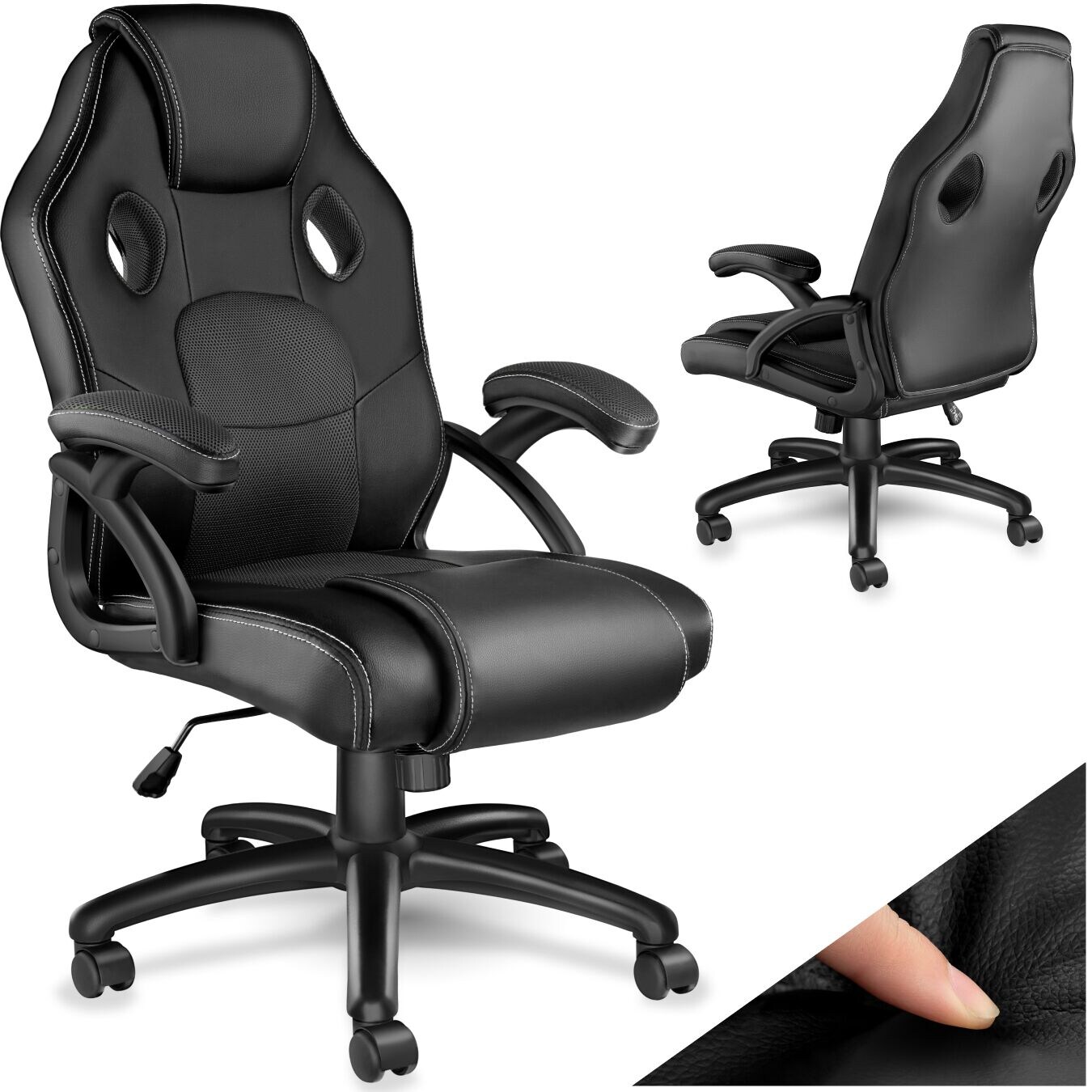 tectake® Bürostuhl, ergonomische Form, Kunstlederbezug mit Mesh-Gewebe, stufenlos höhenverstellbar | 04061173073006