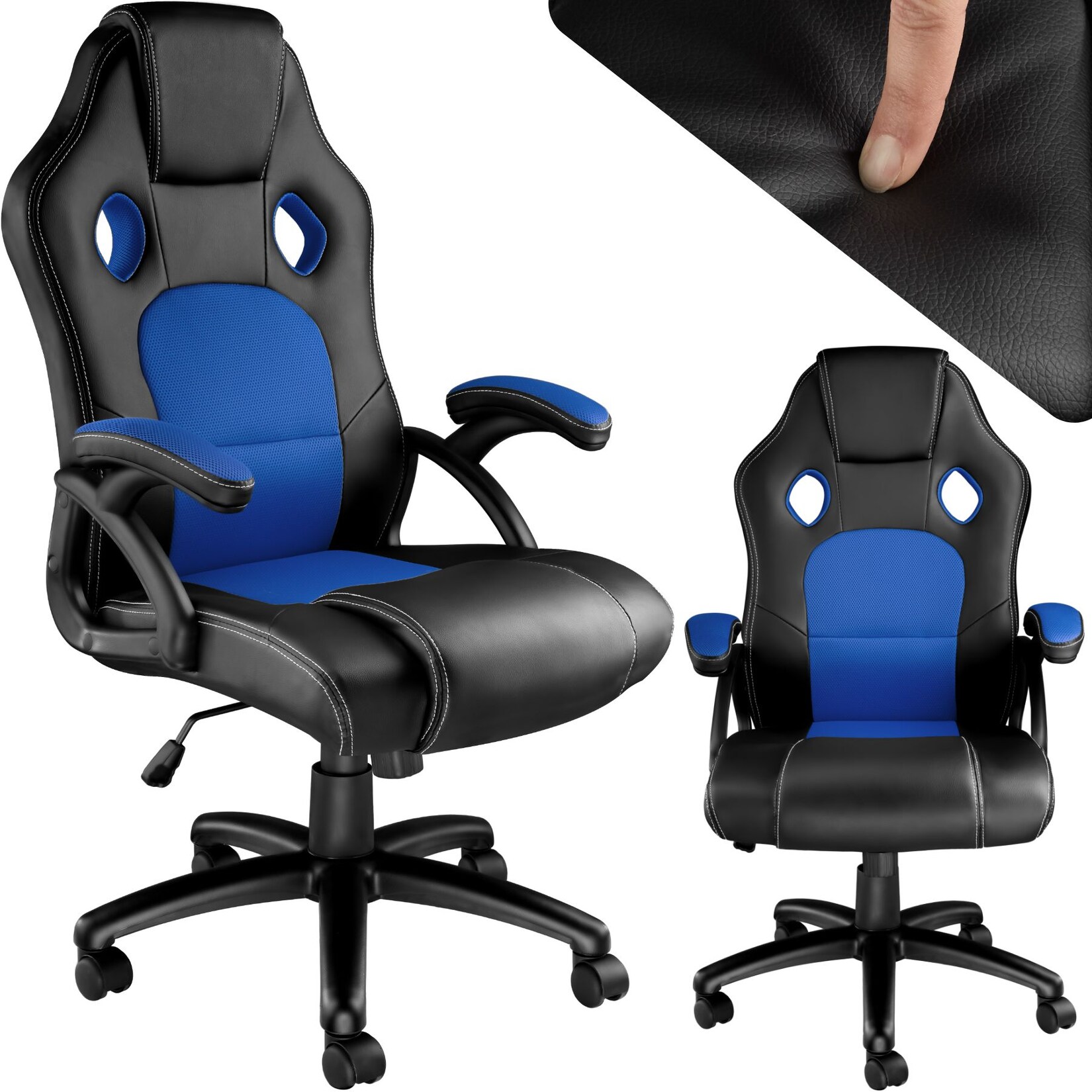 tectake® Bürostuhl, ergonomische Form, Kunstlederbezug mit Mesh-Gewebe, Belastbarkeit 120 kg