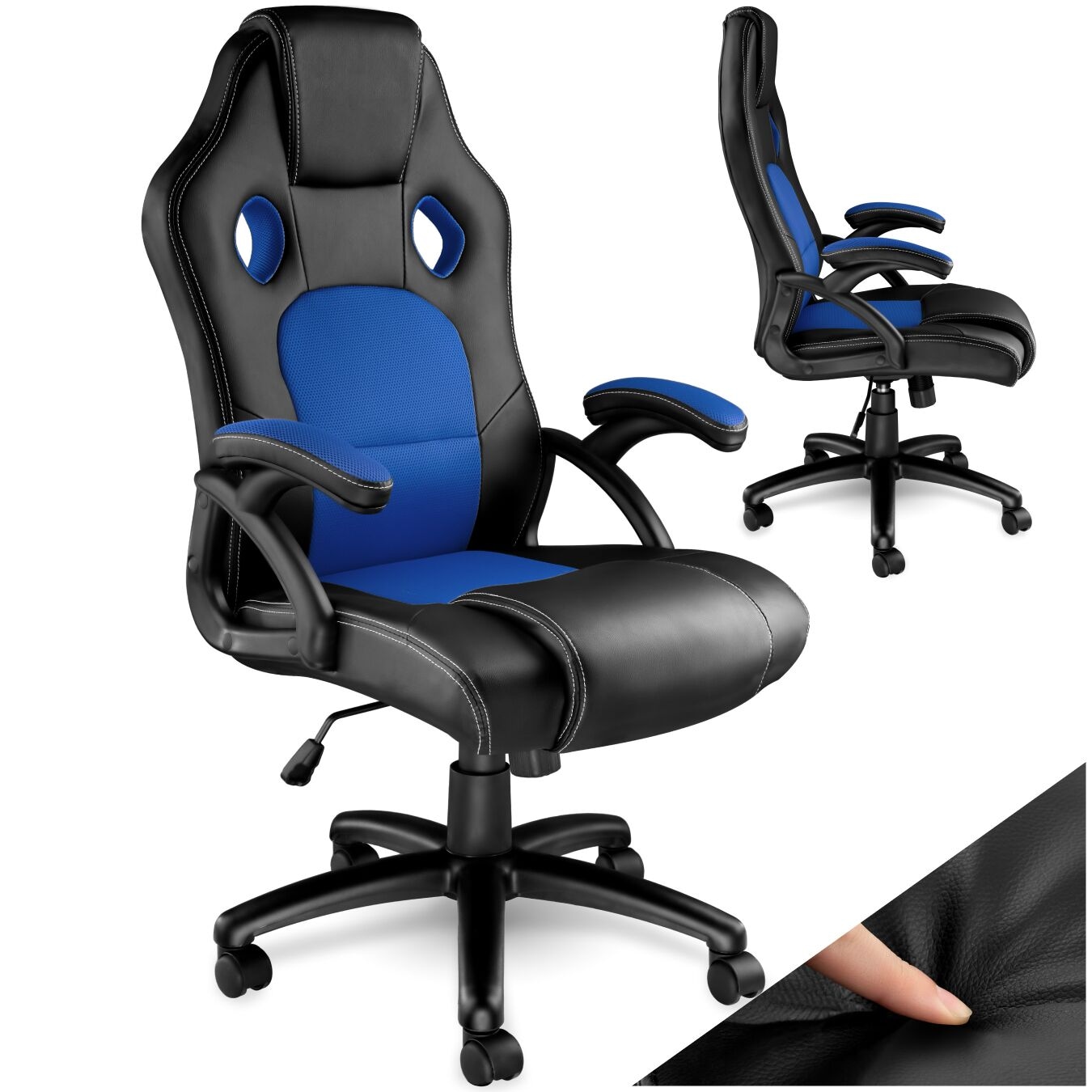 tectake® Bürostuhl, ergonomische Form, Kunstlederbezug mit Mesh-Gewebe, Belastbarkeit 120 kg
