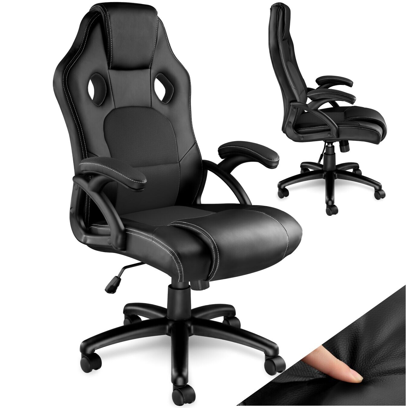 tectake® Bürostuhl, ergonomische Form, Kunstlederbezug mit Mesh-Gewebe, Belastbarkeit 120 kg | 04061173073136