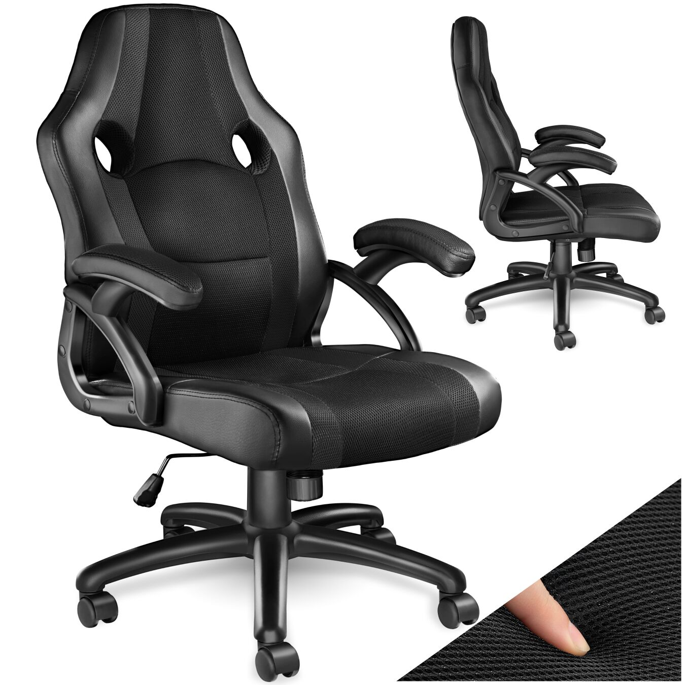 tectake&reg; B&uuml;rostuhl, ergonomische Form, Kunstlederbezug mit Mesh-Gewebe, stufenlos h&ouml;henverstellbar - Bild 1