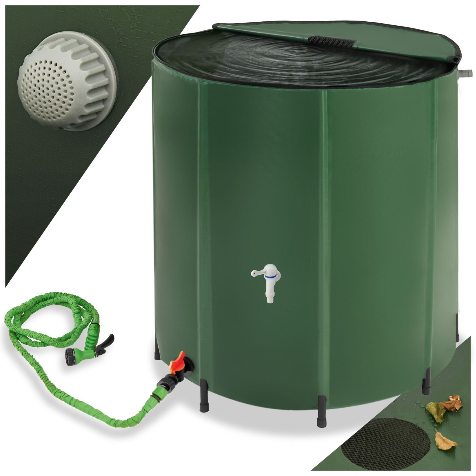 tectake® Regentonne, mit Hahn und Überlaufschutz, wetterbeständig, Oberseite abnehmbar