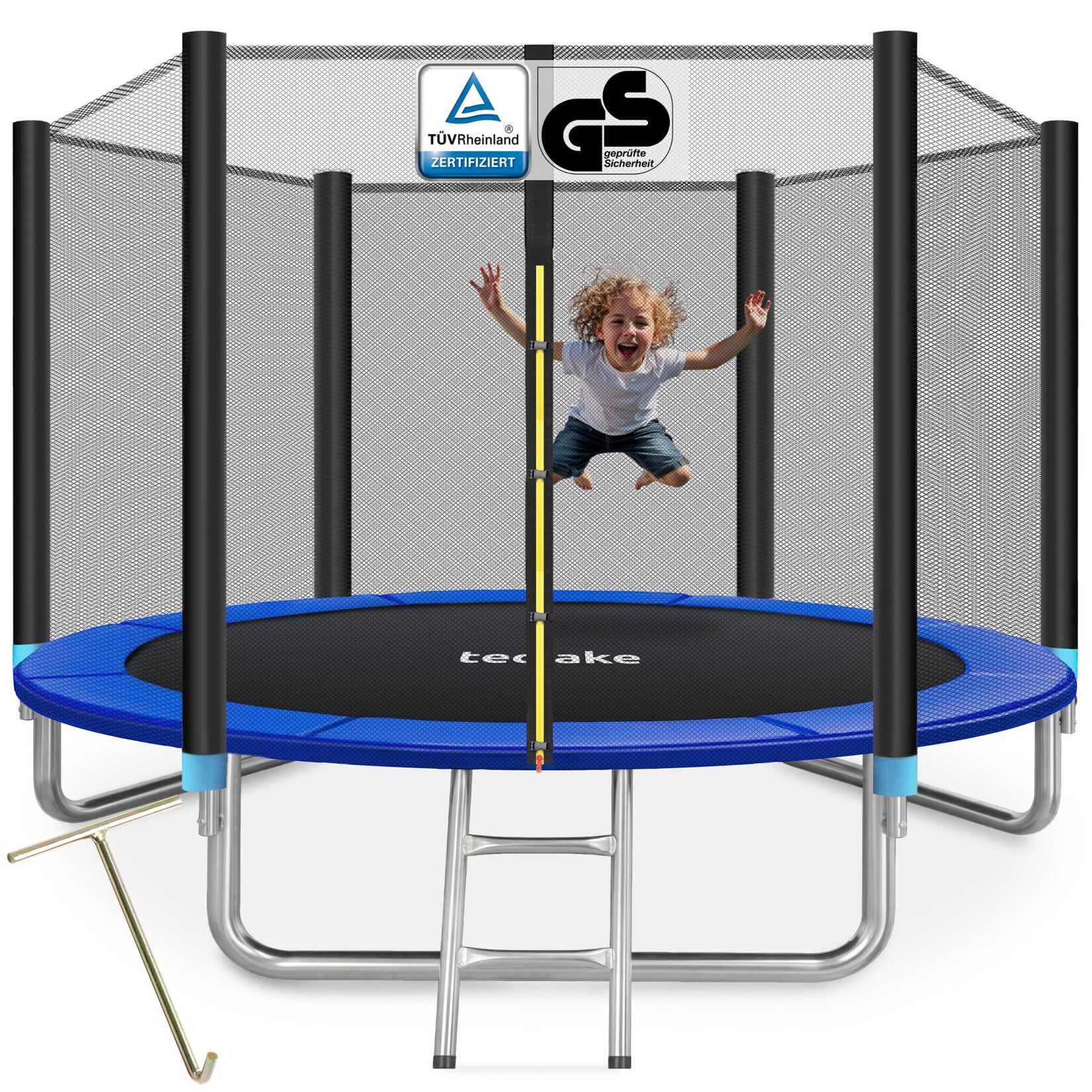 tectake® Trampolin, Ø 305 cm, GS zertifiziert, Randabdeckung, inklusive Einstiegsleiter