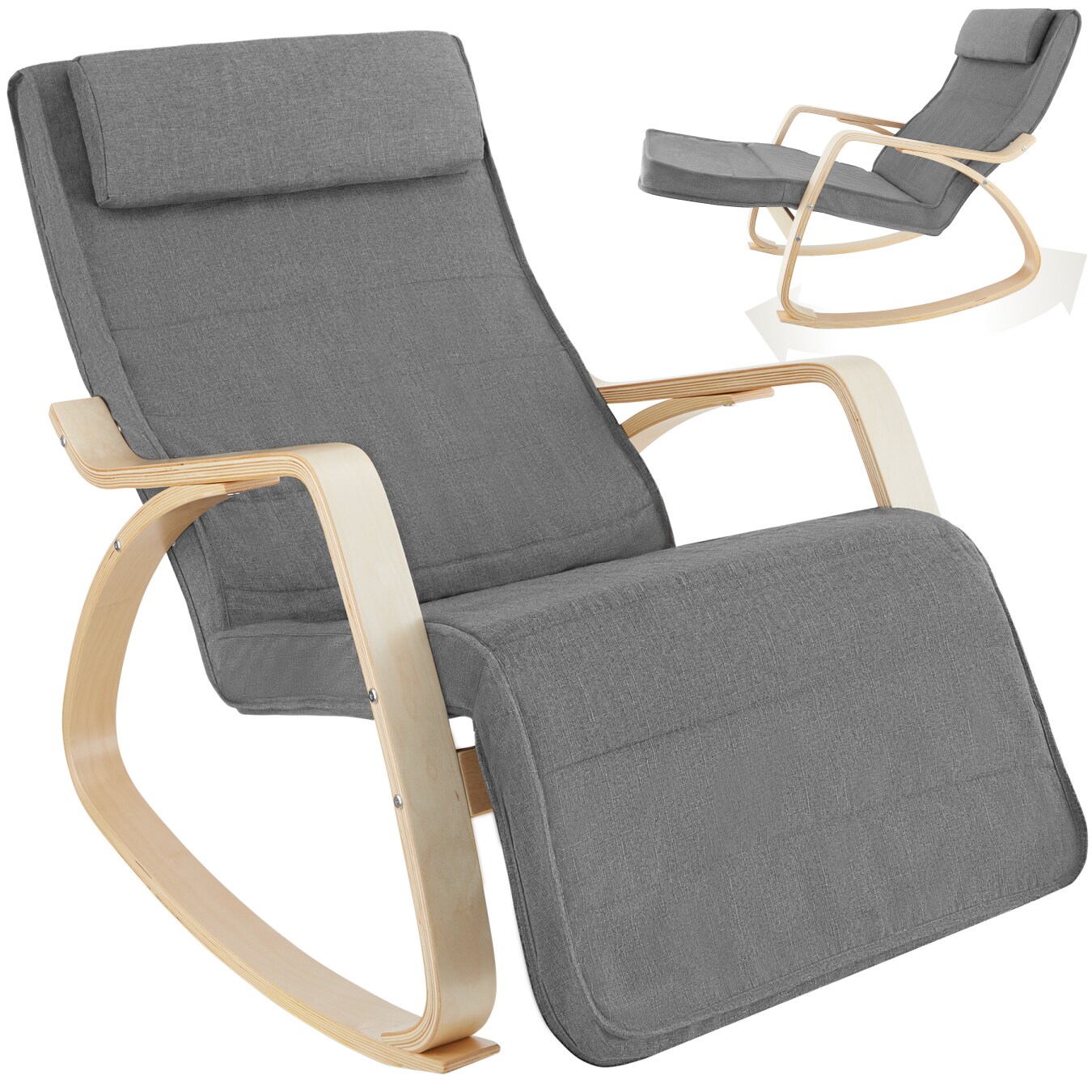 tectake® Schaukelstuhl, mit Armlehnen, Gestell aus Birkenholz, 150 kg, 67 x 115 x 86 cm