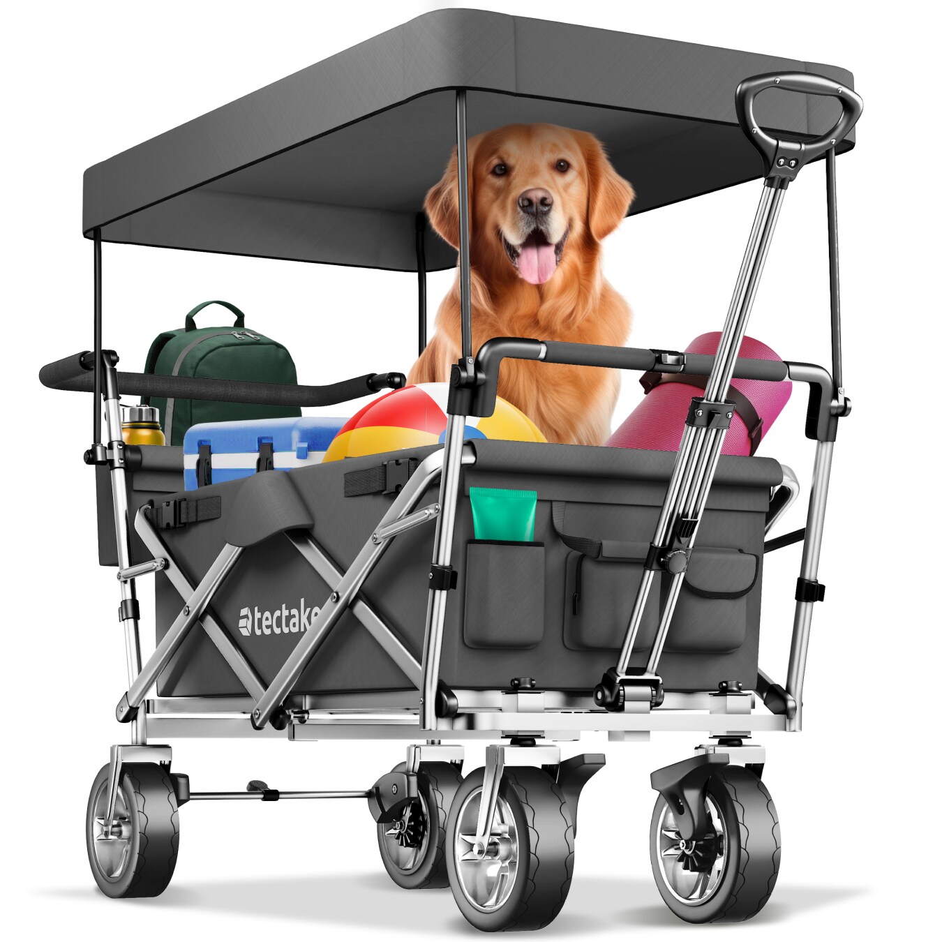 tectake&reg; Bollerwagen, faltbar, mit Dach, abnehmbarer Stoffeinsatz mit 6 Taschen, inklusive Tragetasche, Belastbarkeit 80 kg - Bild 1