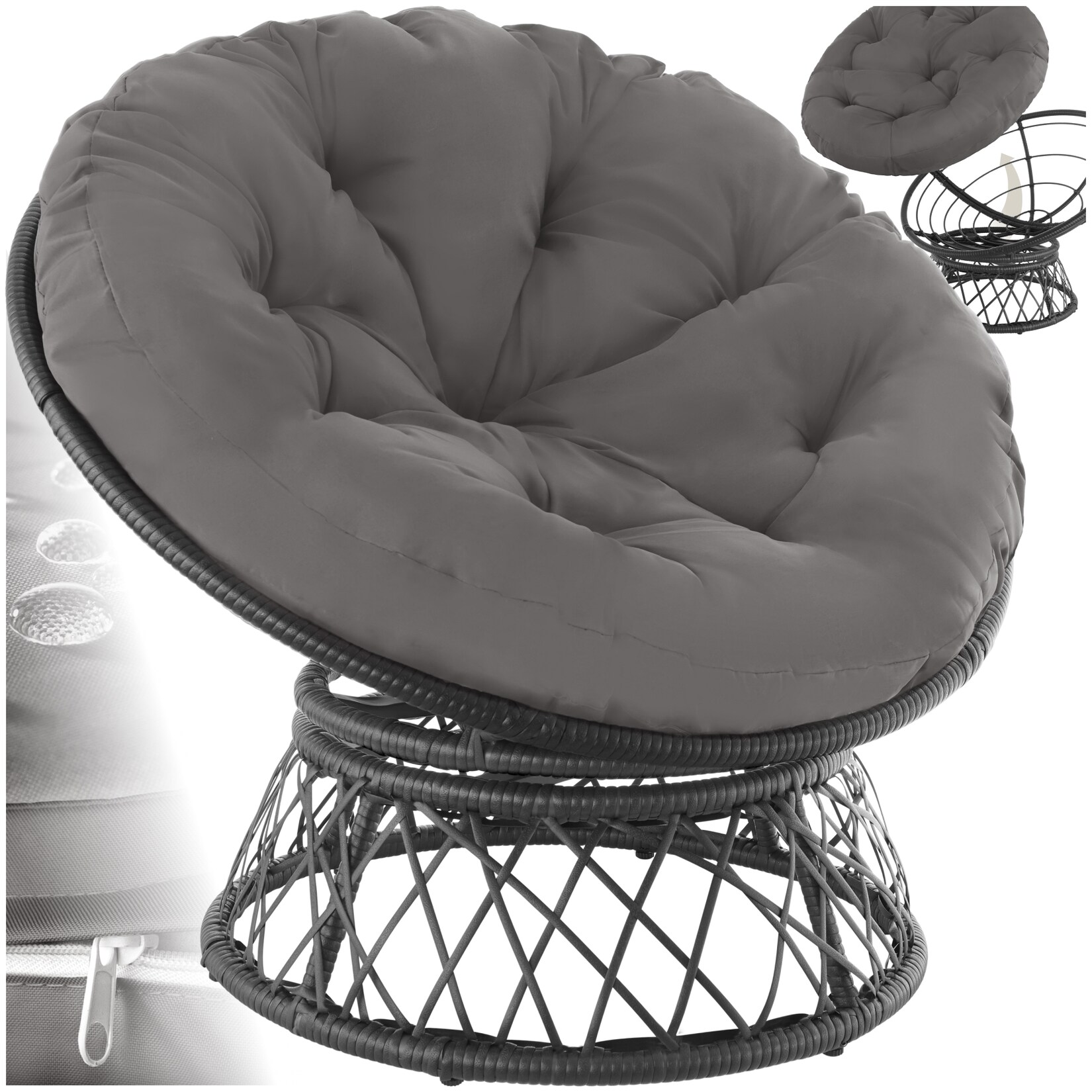 tectake® Rattansessel, drehbar, UV-beständig, 92 x 80 x 80,5 cm | 04061173114983