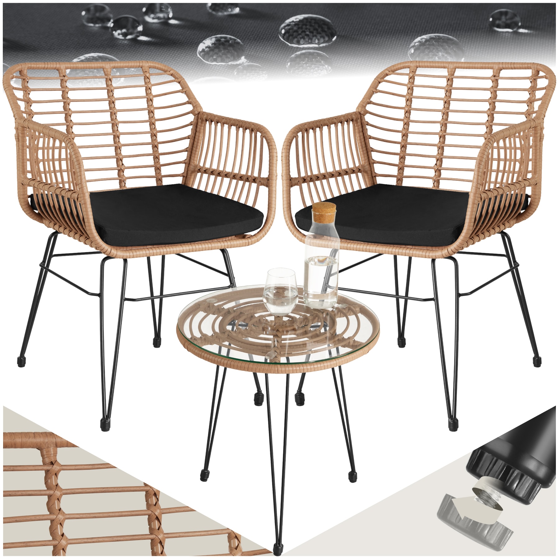 tectake&reg; Rattan Sitzgruppe, f&uuml;r 2 Personen, UV-best&auml;ndig, filigranes Design - Bild 1