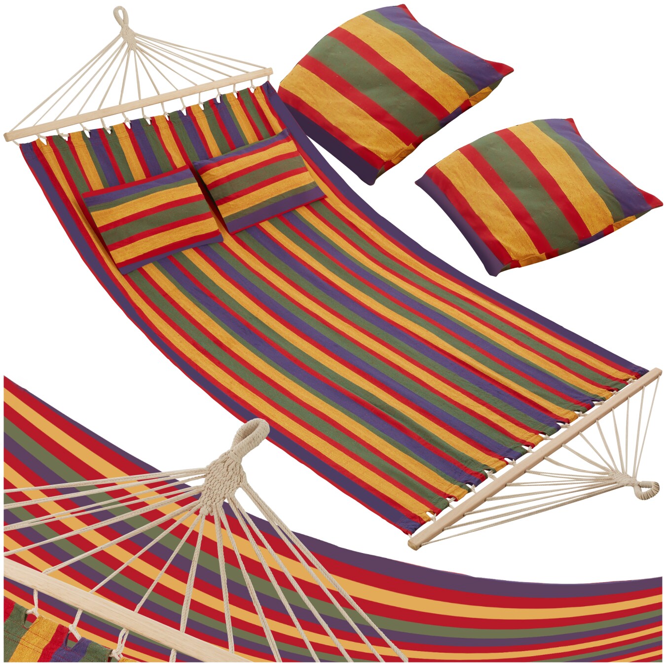 tectake® Hängematte, mit Spreitzstäben, für 2 Personen, Belastbarkeit , 230 x 145 cm