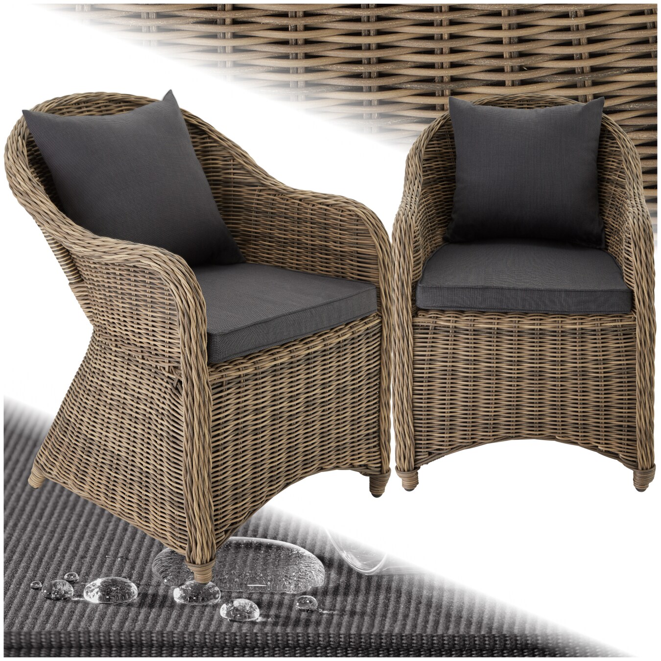 tectake® 2er Set Rattansessel, mit Aluminiumgestell, natürlich nachempfundenes Geflecht, 71 x 60 x 84 cm