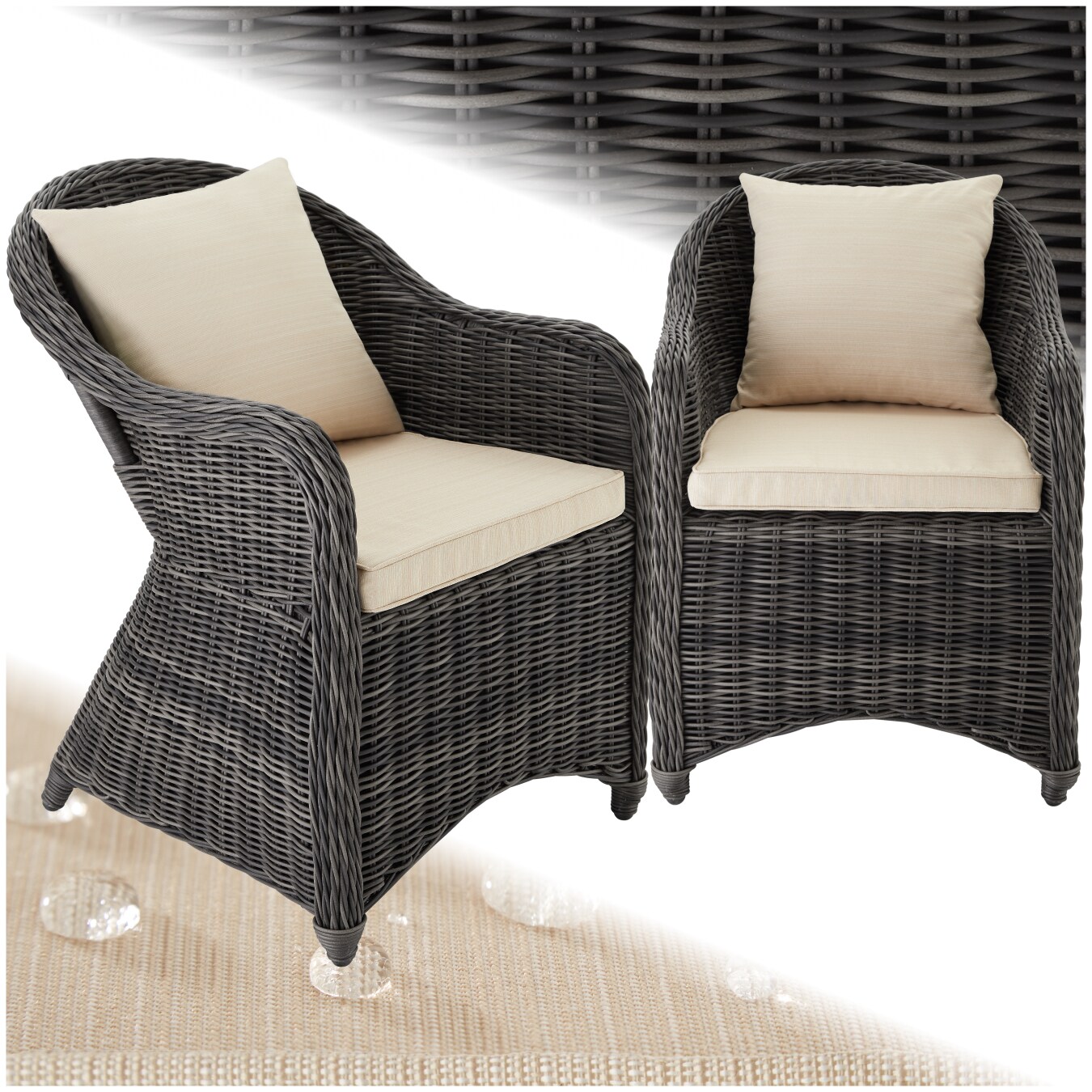 tectake® 2er Set Rattansessel, mit Aluminiumgestell, natürlich nachempfundenes Geflecht, 71 x 60 x 84 cm
