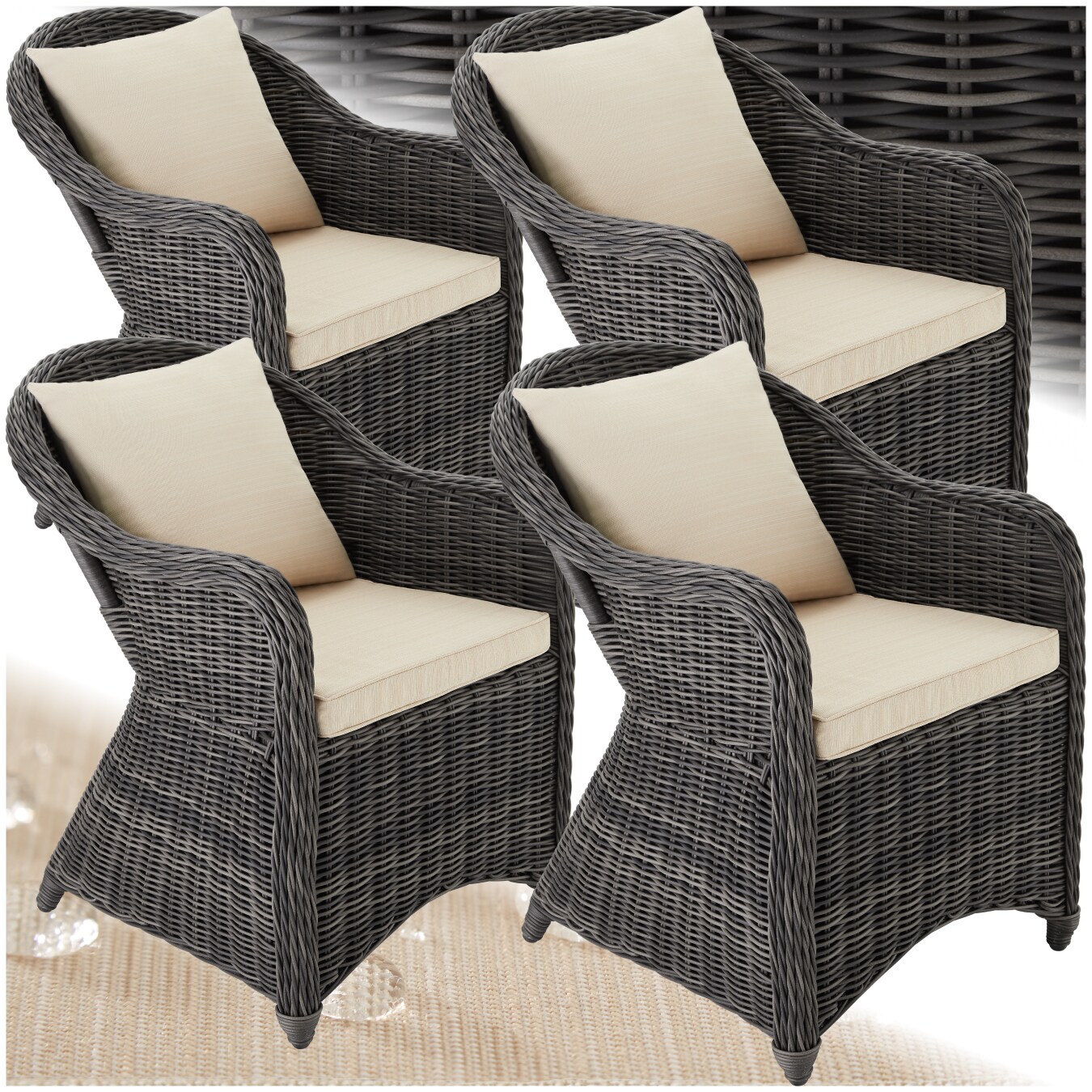 tectake® 4er Set Rattansessel, mit Aluminiumgestell, natürlich nachempfundenes Geflecht, 71 x 60 x 84 cm