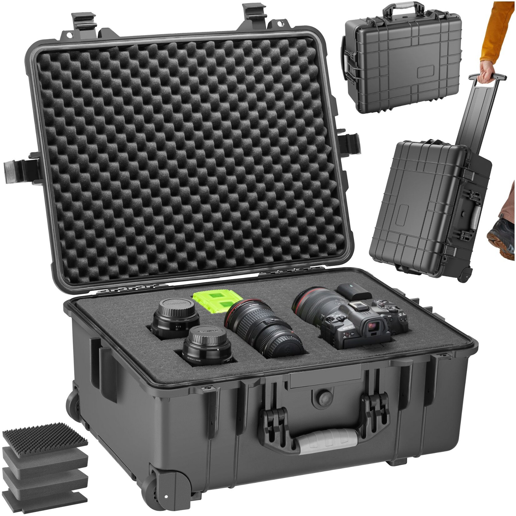 tectake® Kamerakoffer, aus robuster Hartschale mit 3 dicken Schaumstoffeinlagen, in verschiedenen Größen erhältlich, wasserdicht und temperaturbeständig, 34,5 x 23 x 56 cm | 04061173256041