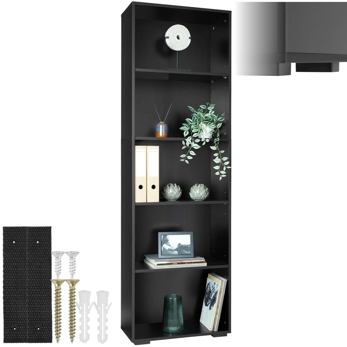 tectake® Bücherregal, MDF, bodenschonende Kunststofffüße, 60 x 30 x 190 cm