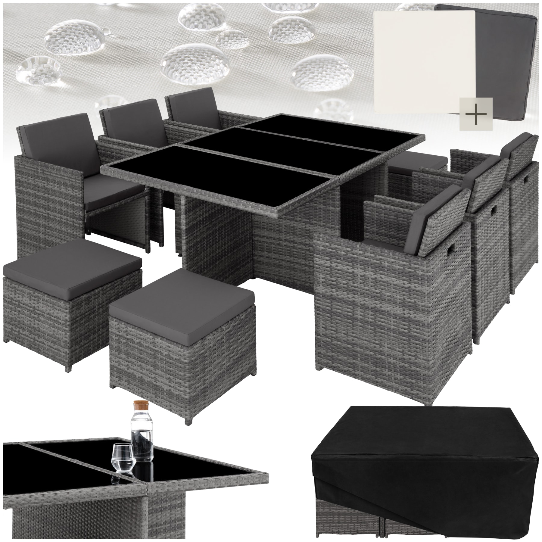 tectake&reg; Aluminium Rattan Sitzgruppe, wetterfest und UV-best&auml;ndig, f&uuml;r 6 bis 10 Personen, zusammenschiebbar, inklusive Schutzh&uuml;lle - Bild 1