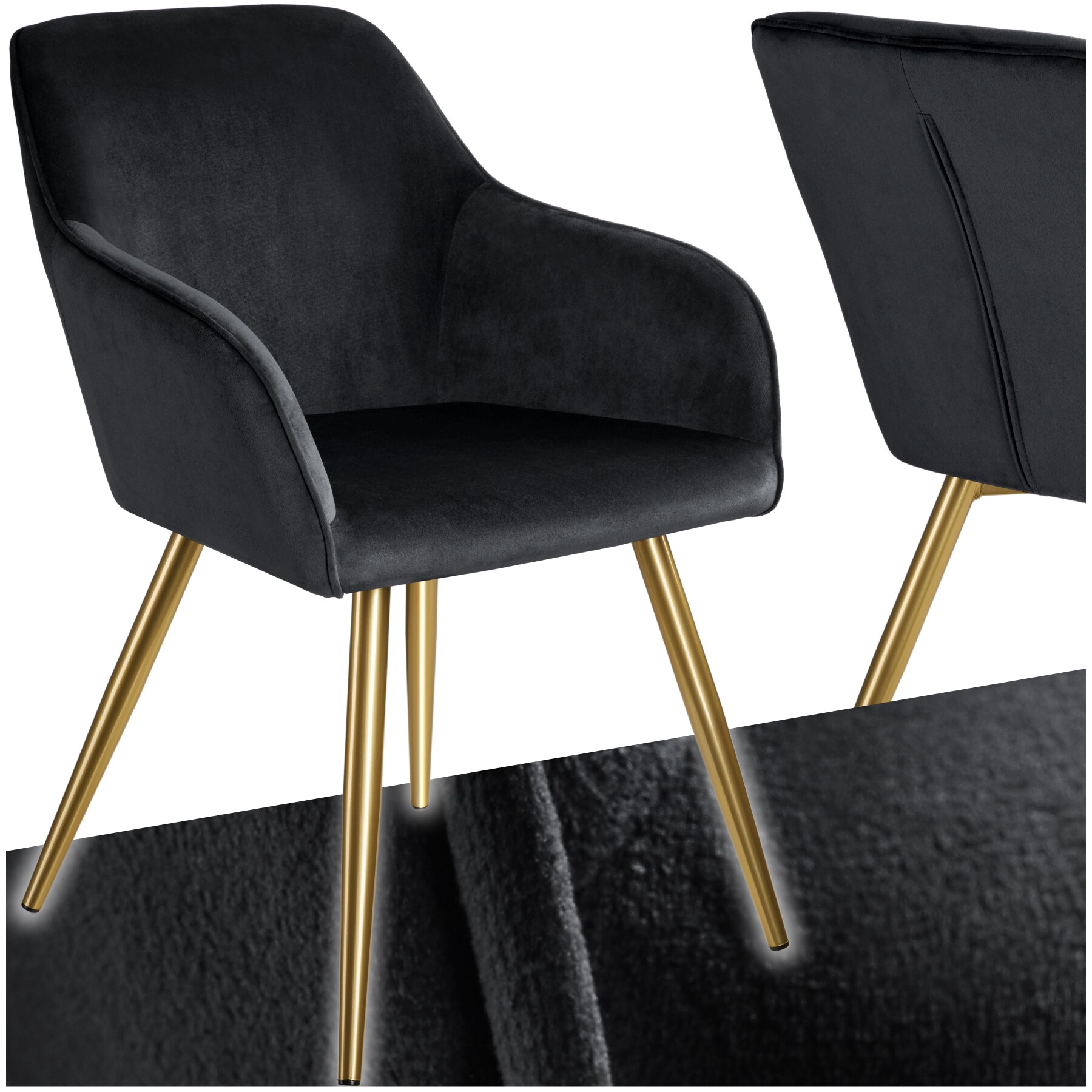 tectake&reg; Esszimmerstuhl, gepolstert, in Samtoptik, goldene Stahlbeine, 58 x 62 x 82 cm - Bild 1