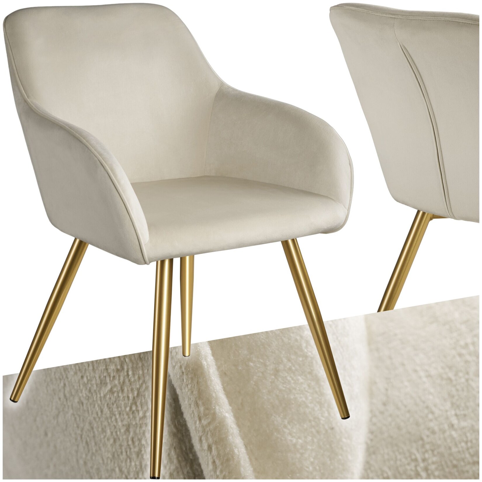 tectake® Esszimmerstuhl, gepolstert, in Samtoptik, goldene Stahlbeine, 58 x 62 x 82 cm