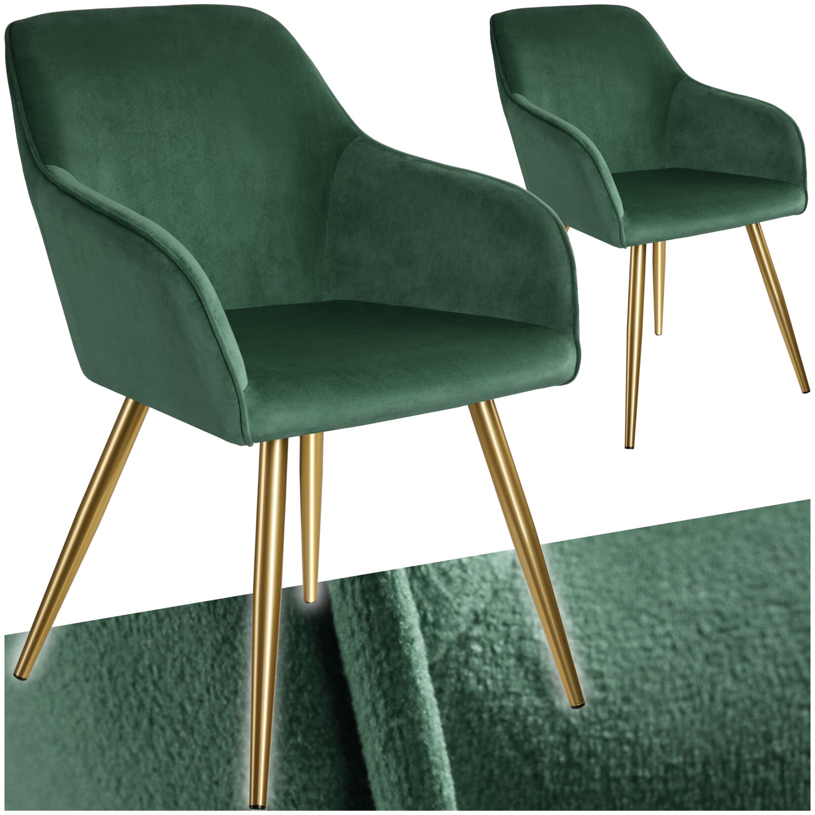 tectake® Esszimmerstuhl, gepolstert, in Samtoptik, goldene Stahlbeine, 58 x 62 x 82 cm