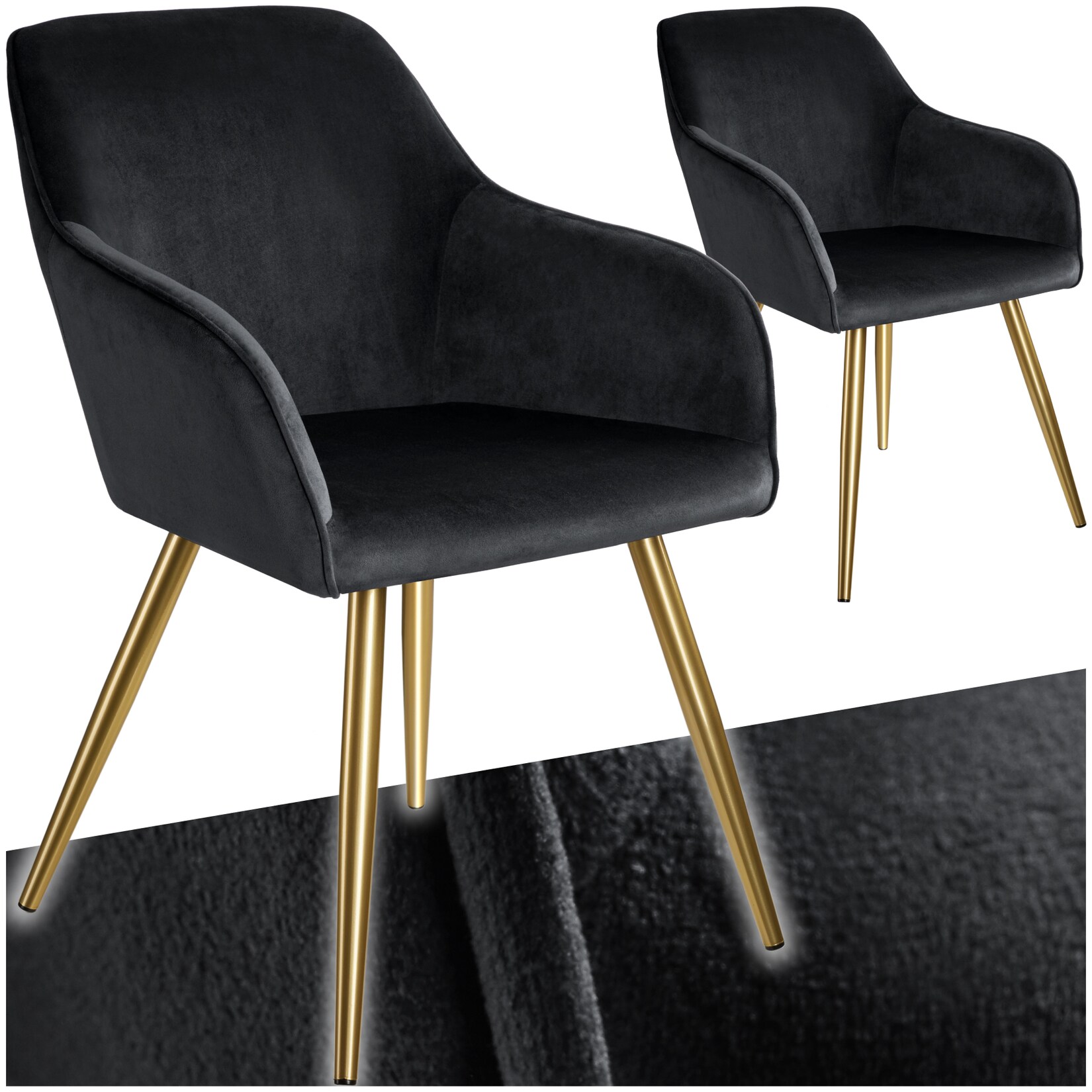 tectake® Esszimmerstuhl, gepolstert, in Samtoptik, goldene Stahlbeine, 58 x 62 x 82 cm