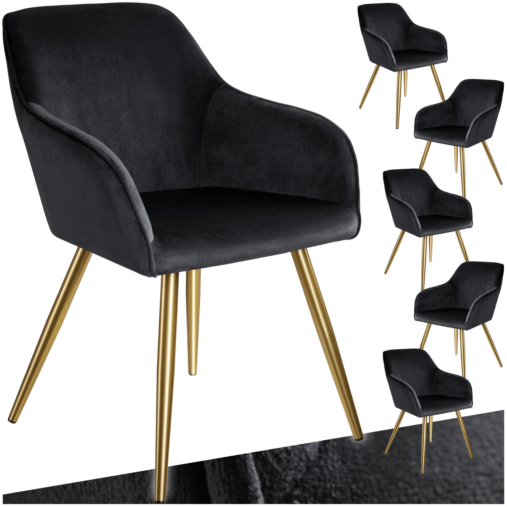 tectake® Esszimmerstuhl, gepolstert, in Samtoptik, goldene Stahlbeine, 58 x 62 x 82 cm