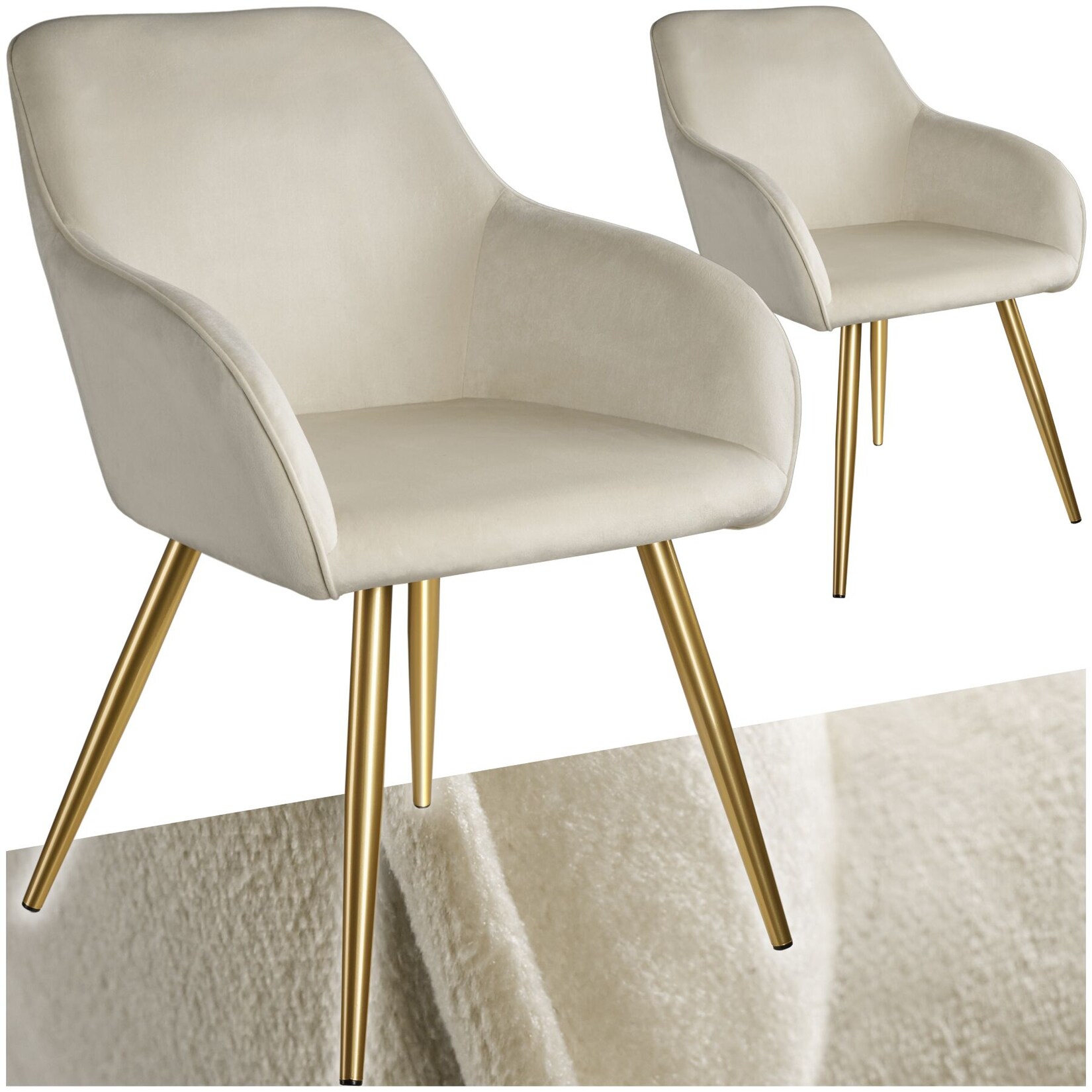 tectake® Esszimmerstuhl, gepolstert, in Samtoptik, goldene Stahlbeine, 58 x 62 x 82 cm