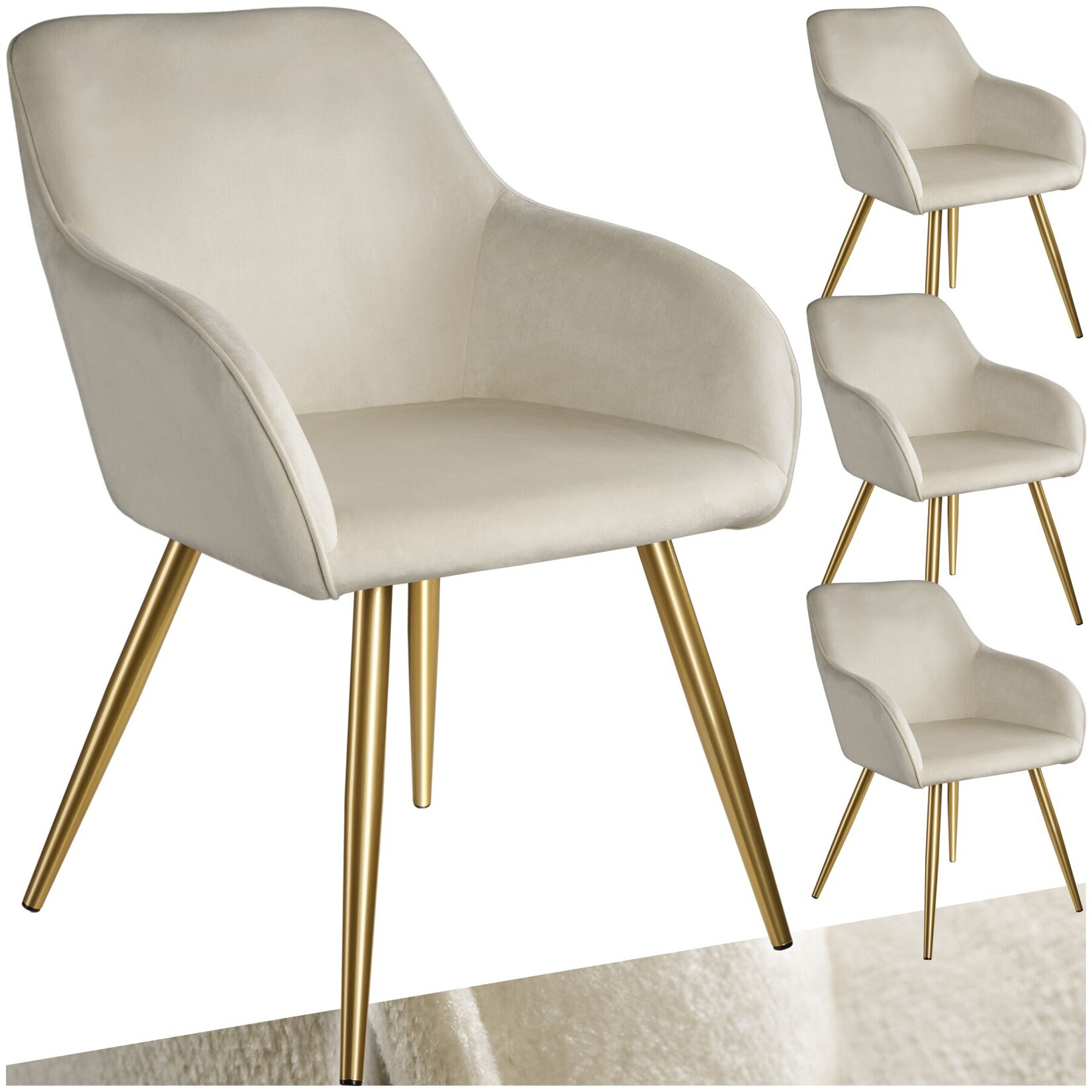tectake® Esszimmerstuhl, gepolstert, in Samtoptik, goldene Stahlbeine, 58 x 62 x 82 cm
