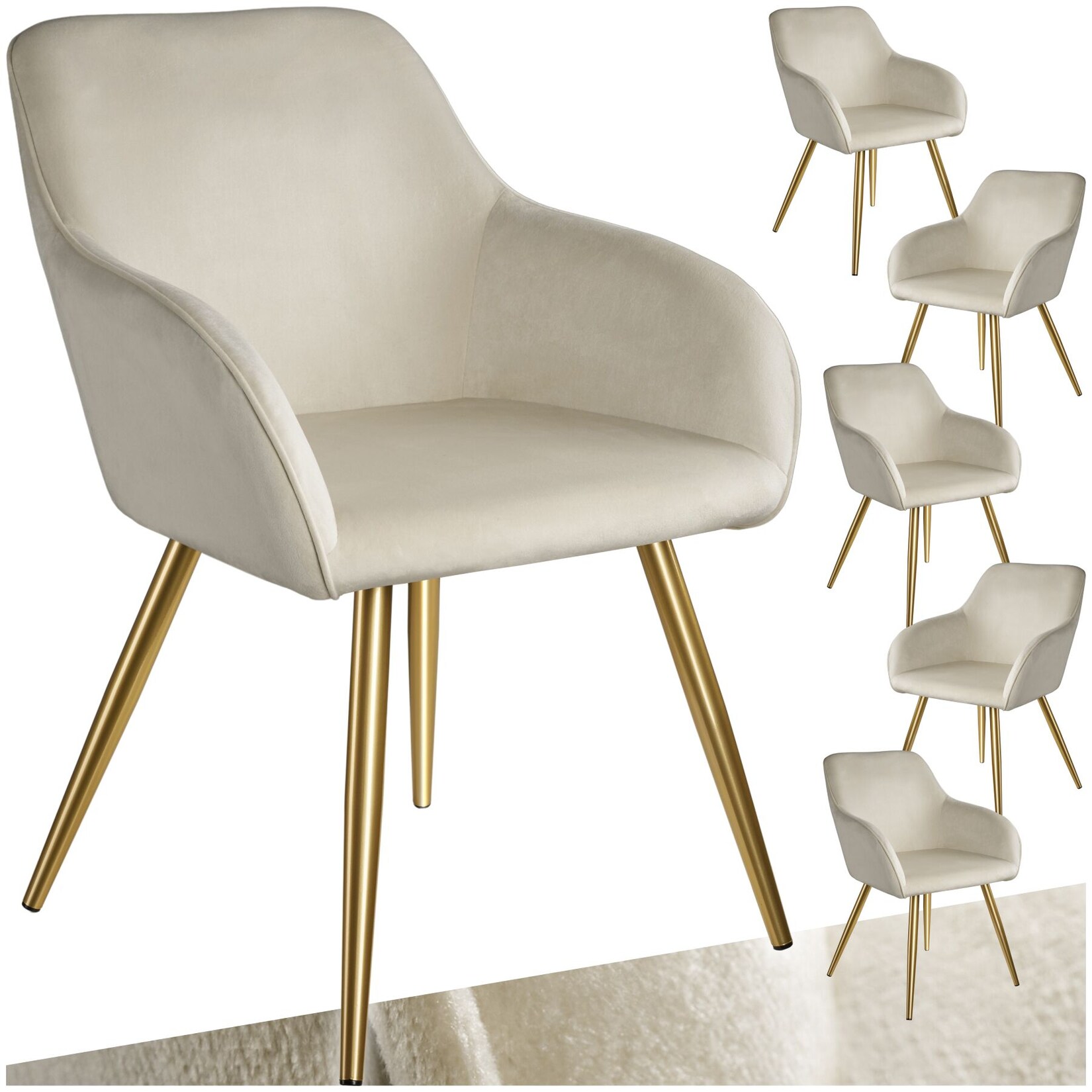 tectake® Esszimmerstuhl, gepolstert, in Samtoptik, goldene Stahlbeine, 58 x 62 x 82 cm