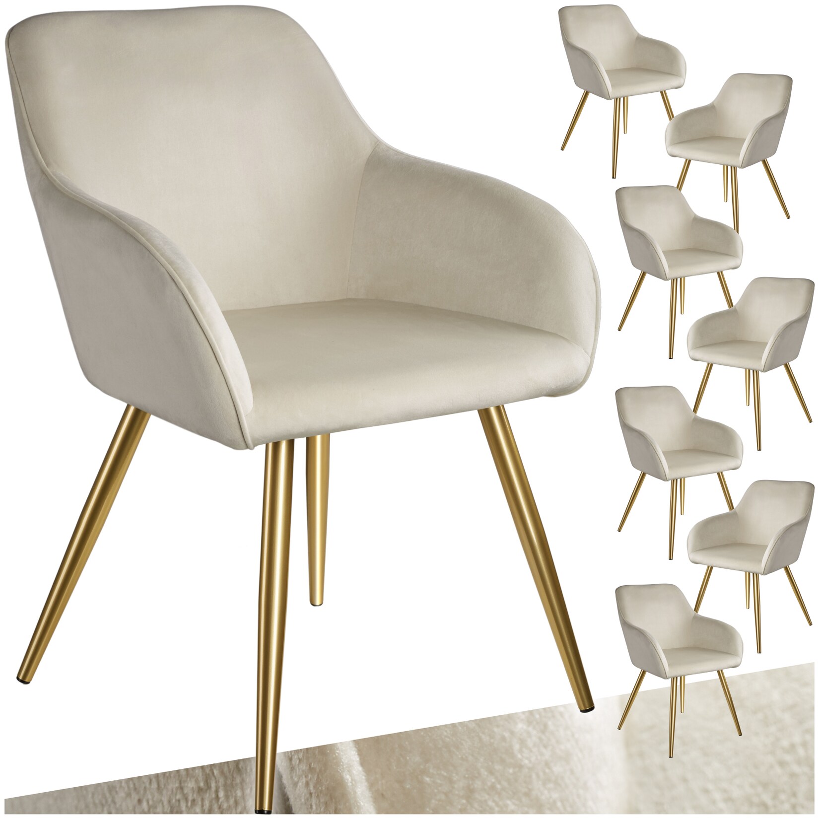 tectake® Esszimmerstuhl, gepolstert, in Samtoptik, goldene Stahlbeine, 58 x 62 x 82 cm | 04061173246141