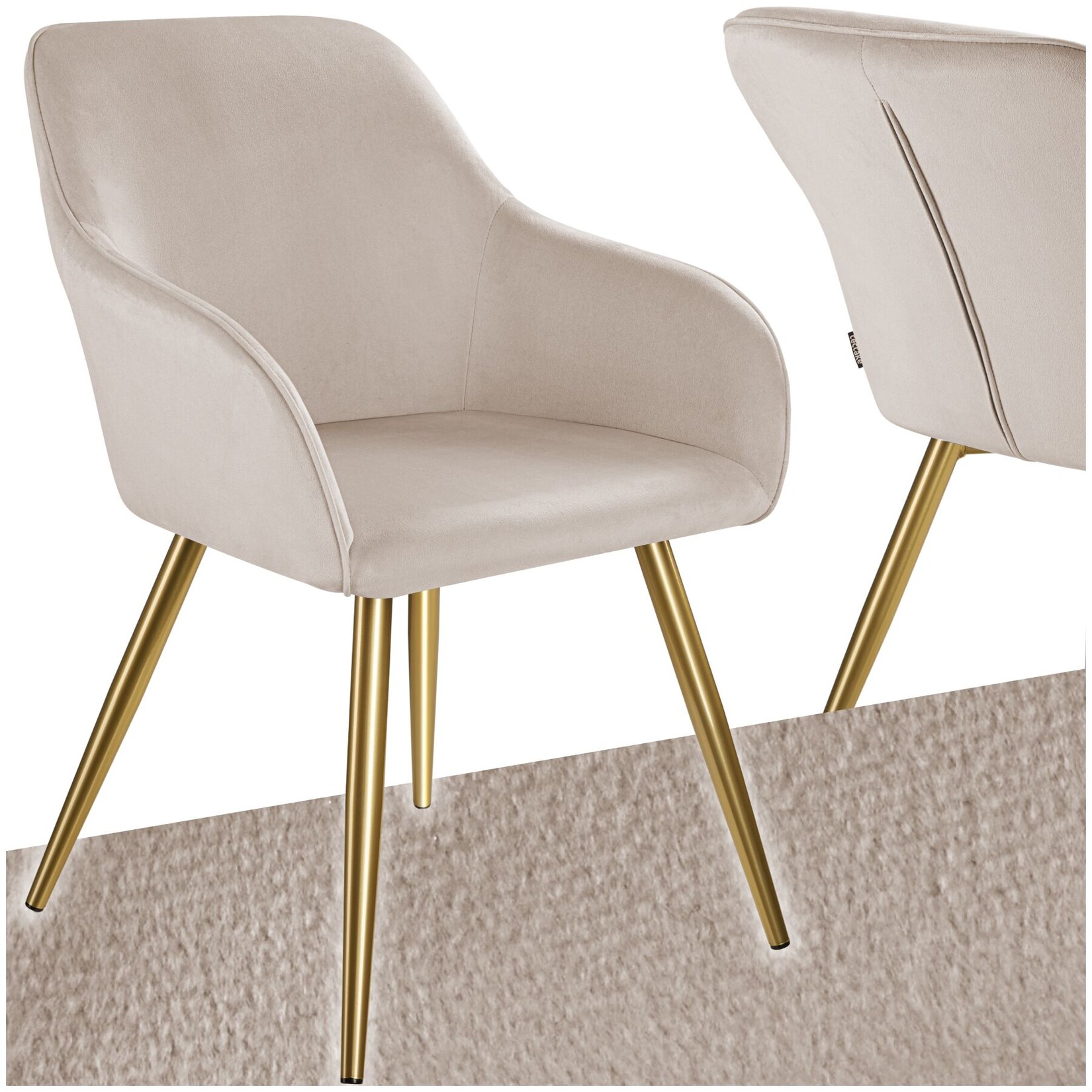 tectake® Esszimmerstuhl, gepolstert, in Samtoptik, goldene Stahlbeine, 58 x 62 x 82 cm