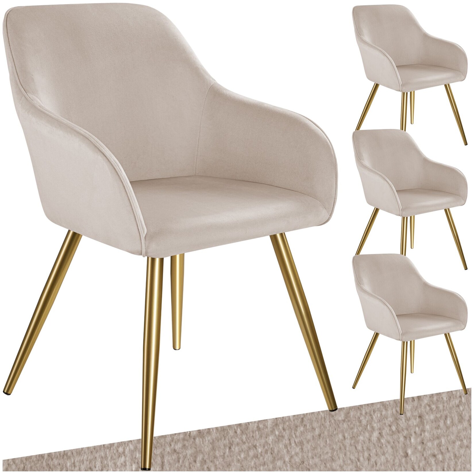 tectake® Esszimmerstuhl, gepolstert, in Samtoptik, goldene Stahlbeine, 58 x 62 x 82 cm