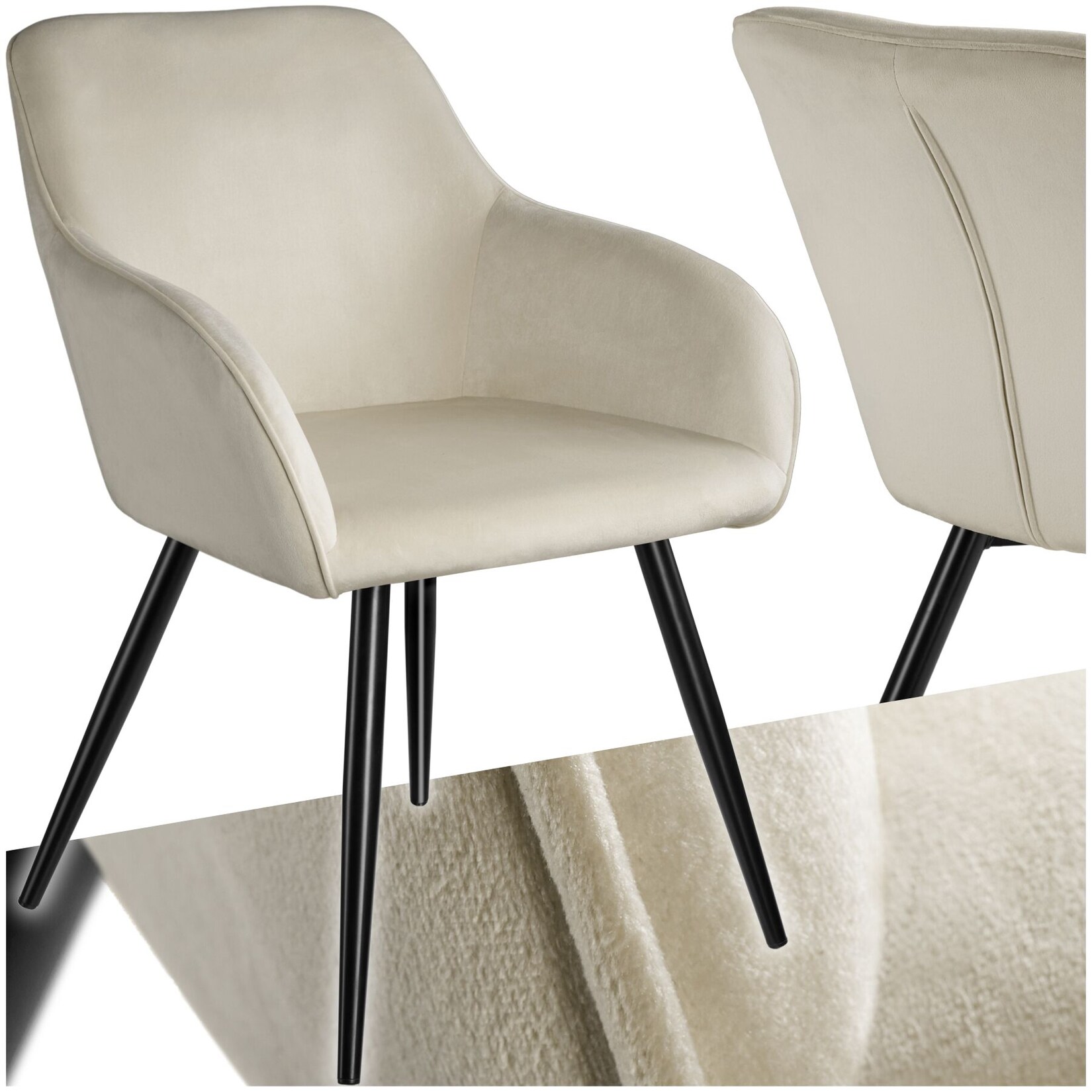 tectake® Esszimmerstuhl, gepolstert, in Samtoptik, schwarze Stahlbeine, 58 x 62 x 82 cm