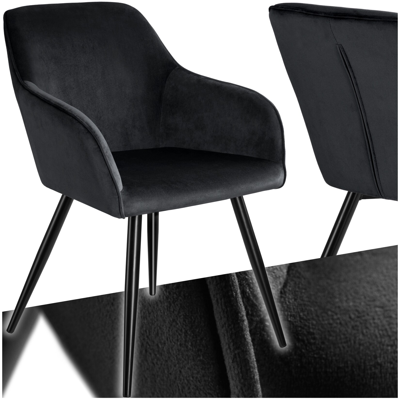 tectake® Esszimmerstuhl, gepolstert, in Samtoptik, schwarze Stahlbeine, 58 x 62 x 82 cm | 04061173116093