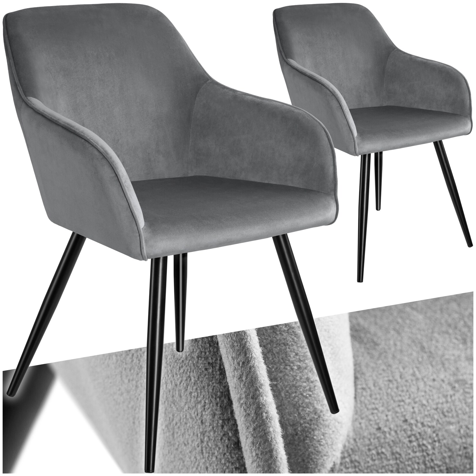 tectake® Esszimmerstuhl, gepolstert, in Samtoptik, schwarze Stahlbeine, 58 x 62 x 82 cm