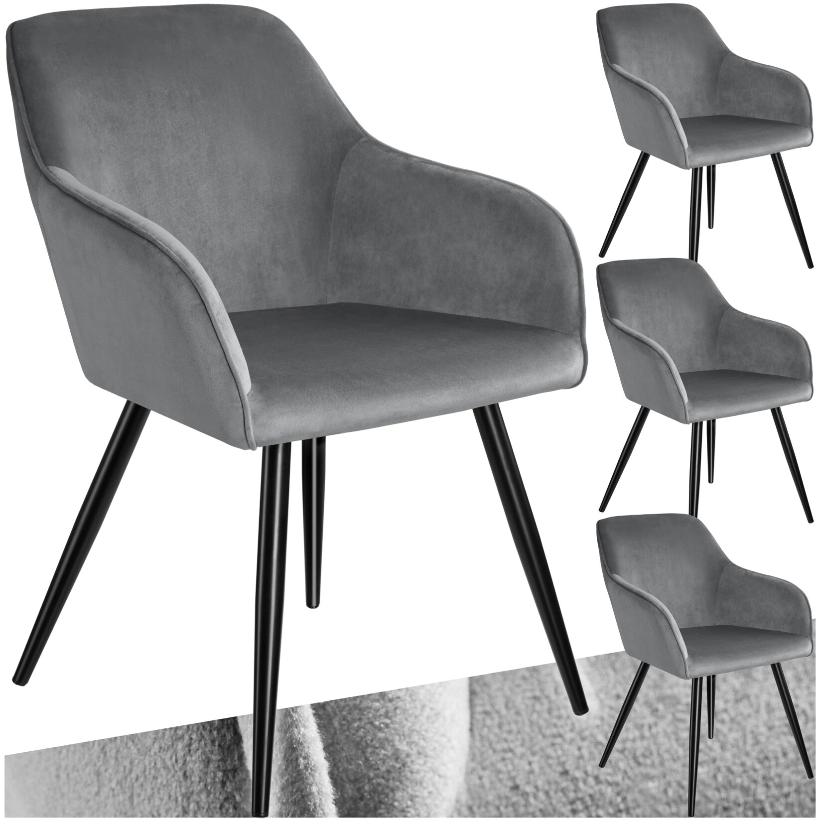tectake® Esszimmerstuhl, gepolstert, in Samtoptik, schwarze Stahlbeine, 58 x 62 x 82 cm