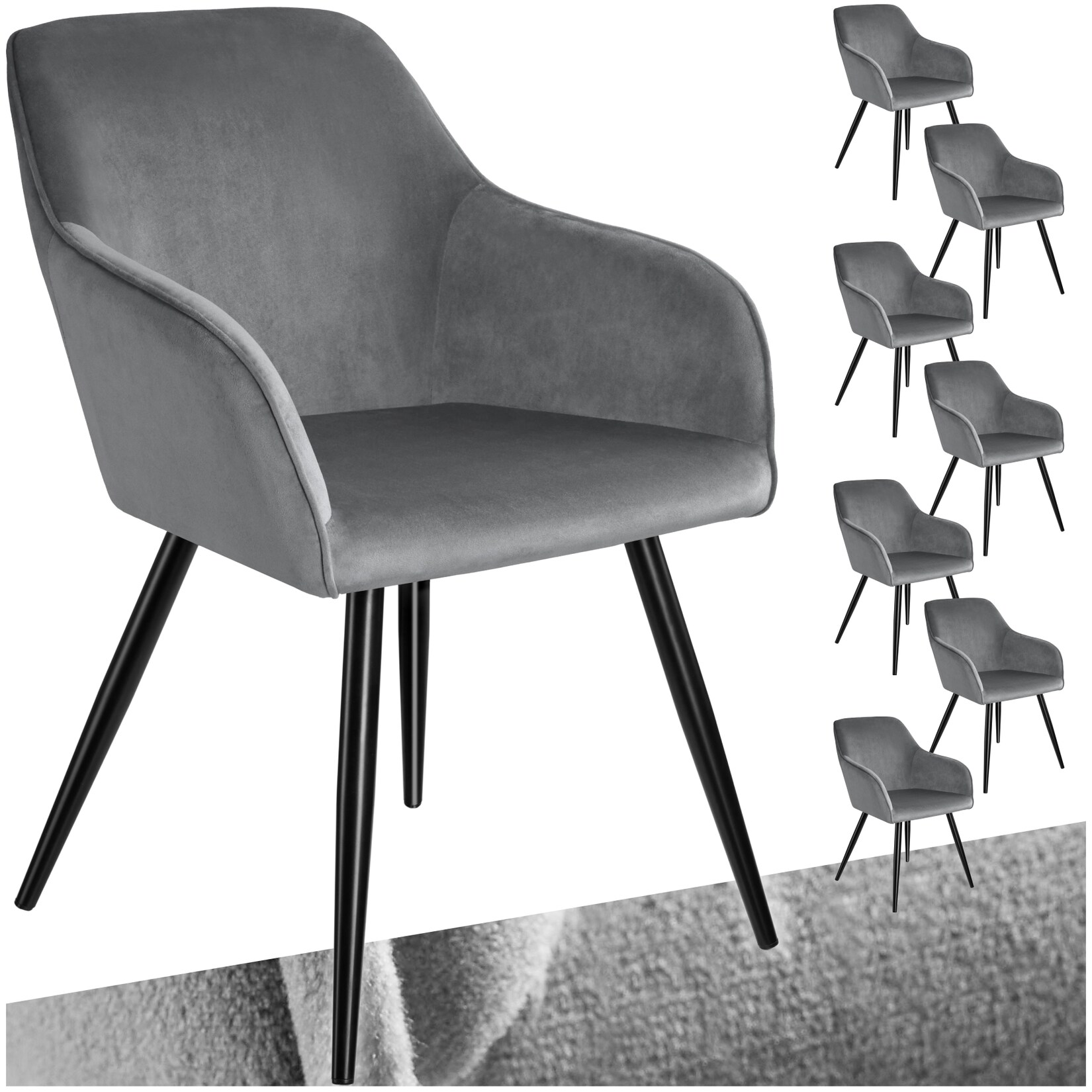 tectake® Esszimmerstuhl, gepolstert, in Samtoptik, schwarze Stahlbeine, 58 x 62 x 82 cm