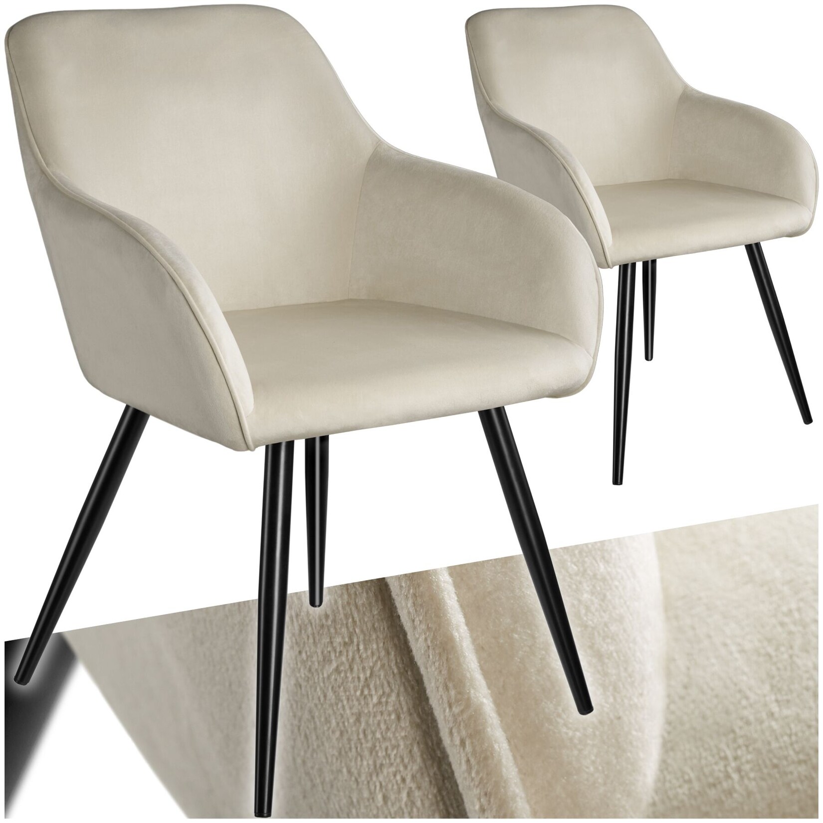 tectake® Esszimmerstuhl, gepolstert, in Samtoptik, schwarze Stahlbeine, 58 x 62 x 82 cm