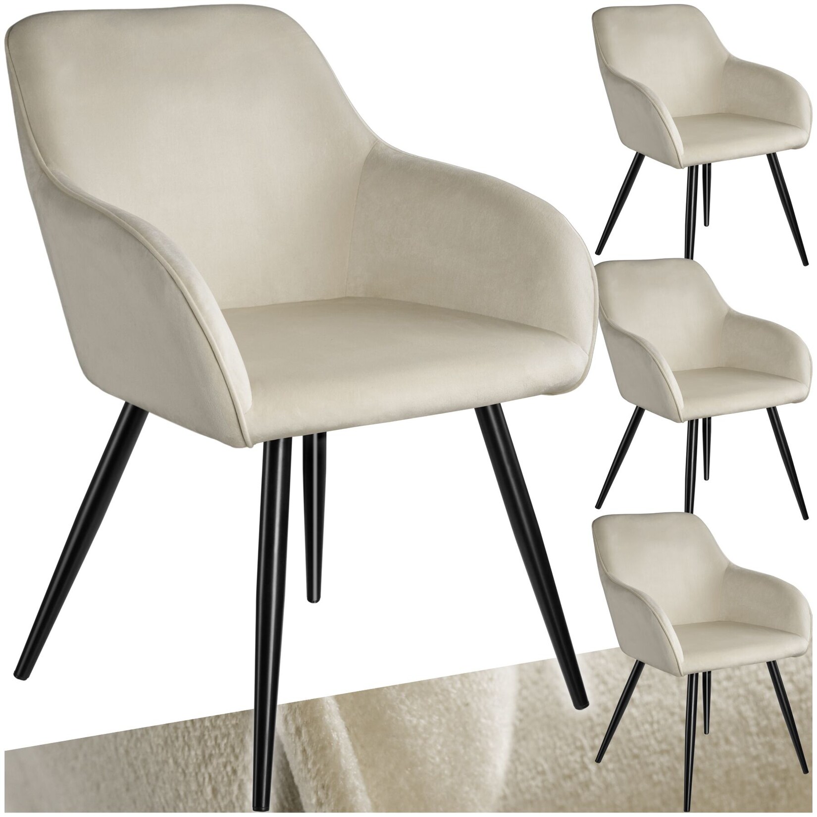 tectake® Esszimmerstuhl, gepolstert, in Samtoptik, schwarze Stahlbeine, 58 x 62 x 82 cm