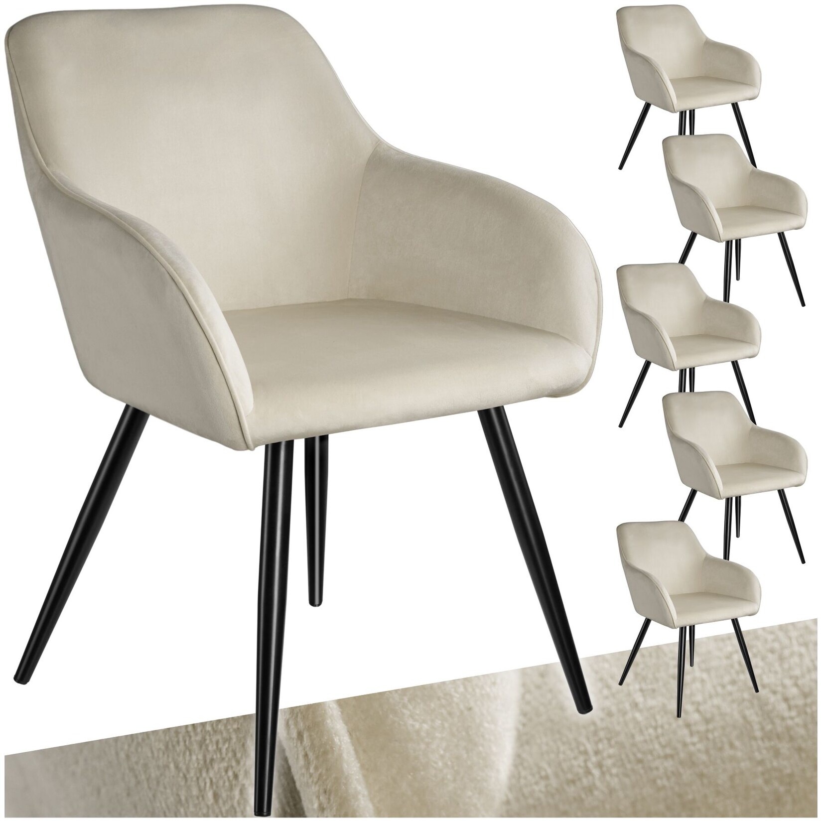 tectake® Esszimmerstuhl, gepolstert, in Samtoptik, schwarze Stahlbeine, 58 x 62 x 82 cm