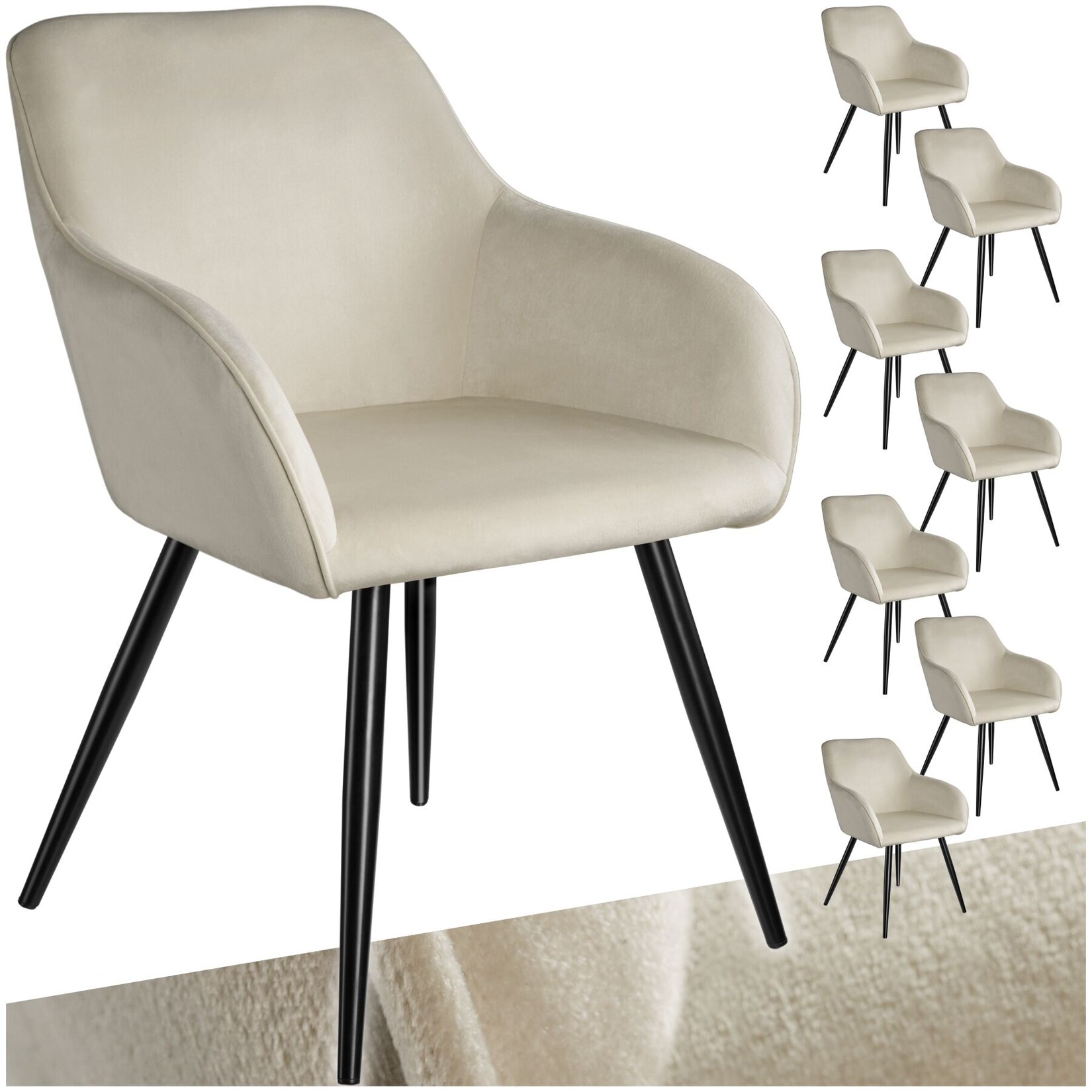 tectake® Esszimmerstuhl, gepolstert, in Samtoptik, schwarze Stahlbeine, 58 x 62 x 82 cm