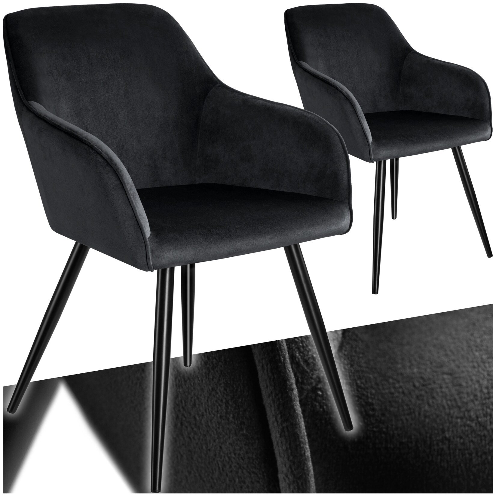 tectake® Esszimmerstuhl, gepolstert, in Samtoptik, schwarze Stahlbeine, 58 x 62 x 82 cm