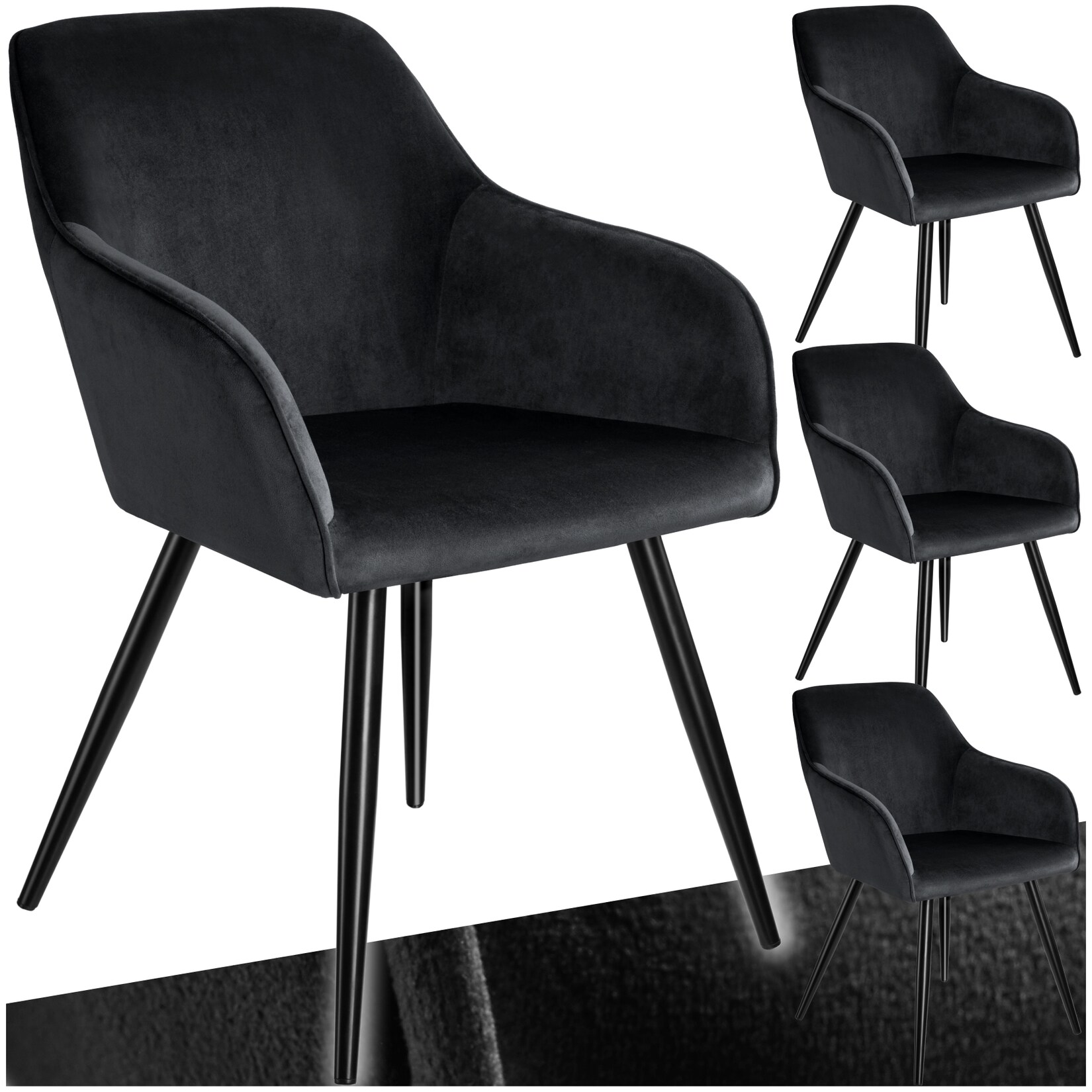 tectake® Esszimmerstuhl, gepolstert, in Samtoptik, schwarze Stahlbeine, 58 x 62 x 82 cm