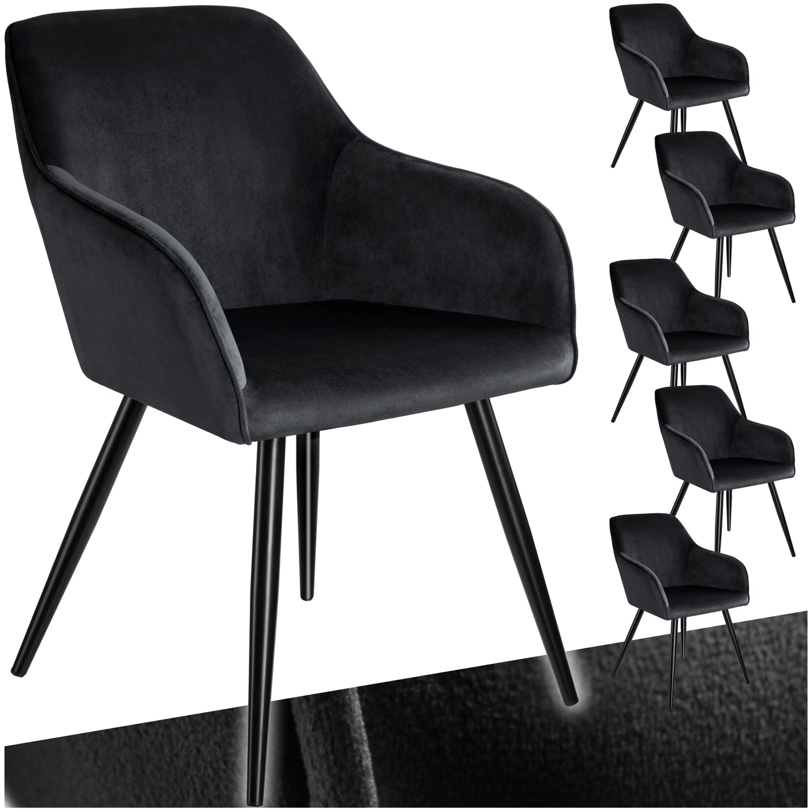 tectake® Esszimmerstuhl, gepolstert, in Samtoptik, schwarze Stahlbeine, 58 x 62 x 82 cm
