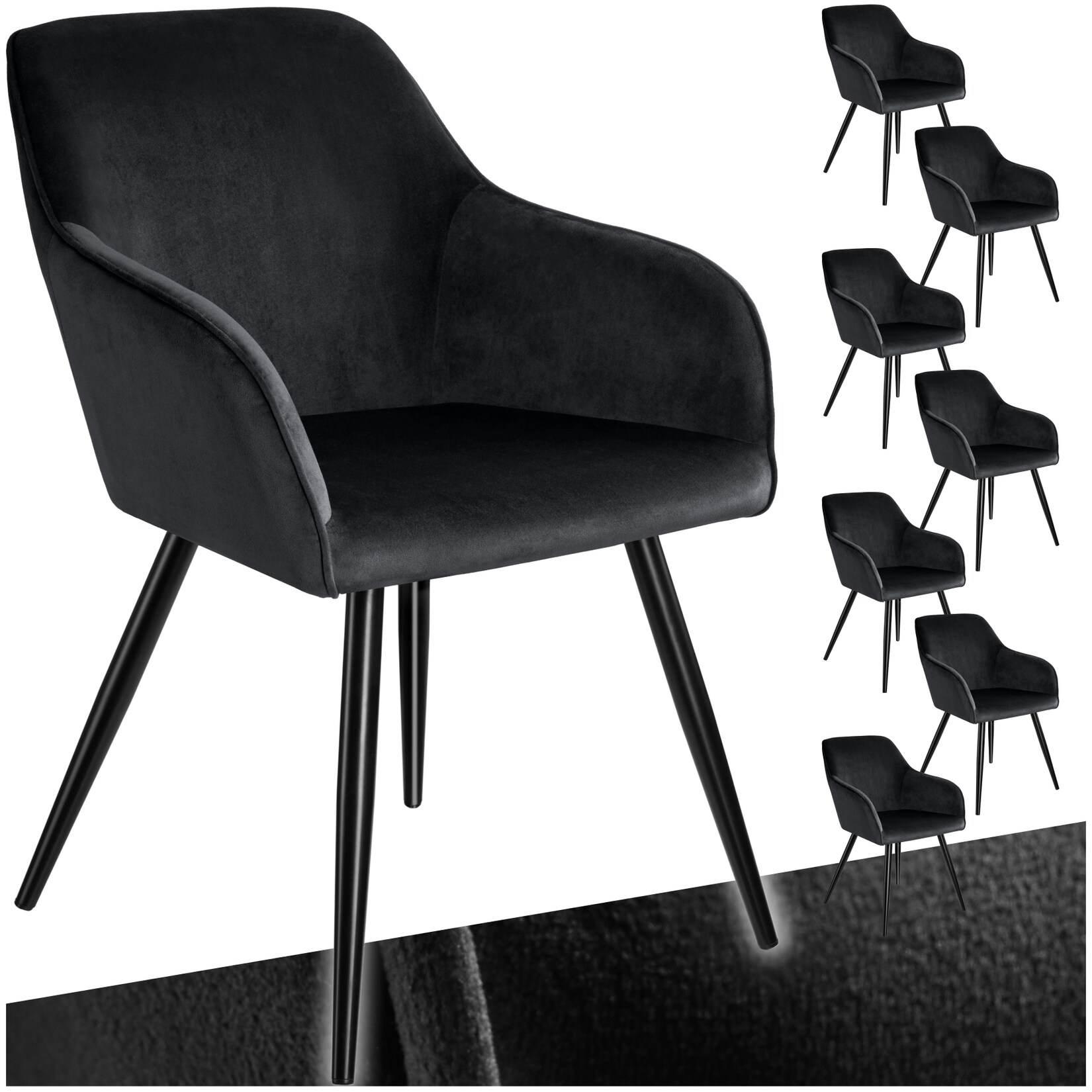 tectake® Esszimmerstuhl, gepolstert, in Samtoptik, schwarze Stahlbeine, 58 x 62 x 82 cm | 04061173174192