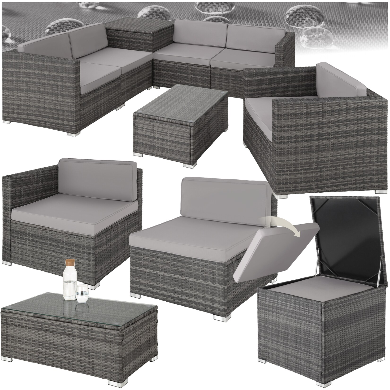 tectake® Rattan Lounge, für 5 Personen, Dicke der Polster 8 cm, inklusive großer Aufbewahrungsbox | 04061173125095