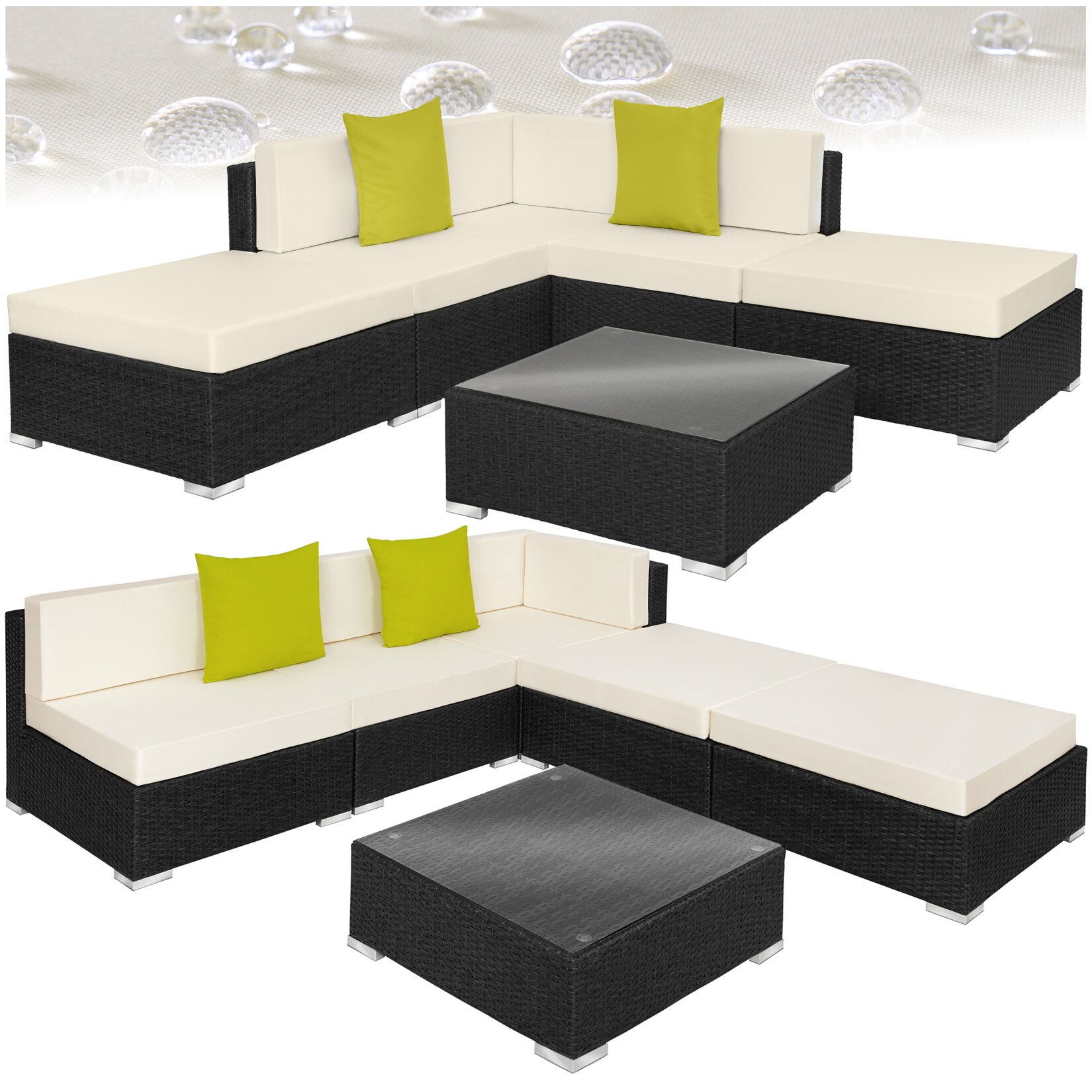 tectake® Rattan Lounge, mit Aluminiumgestell, UV-beständig, mit Sicherheitsglasplatte