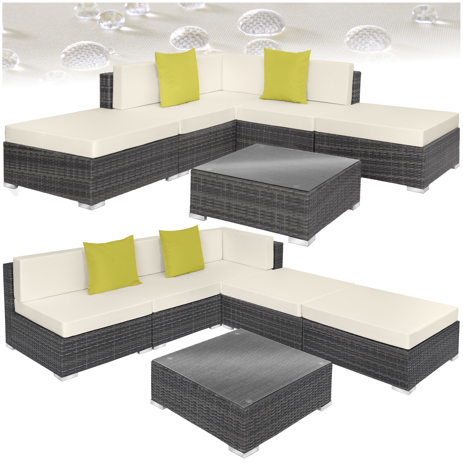 tectake&reg; Aluminium Rattan Lounge, wetterfest und UV-best&auml;ndig, 2 extra Kissen, mit Sicherheitsglasplatte - Bild 1