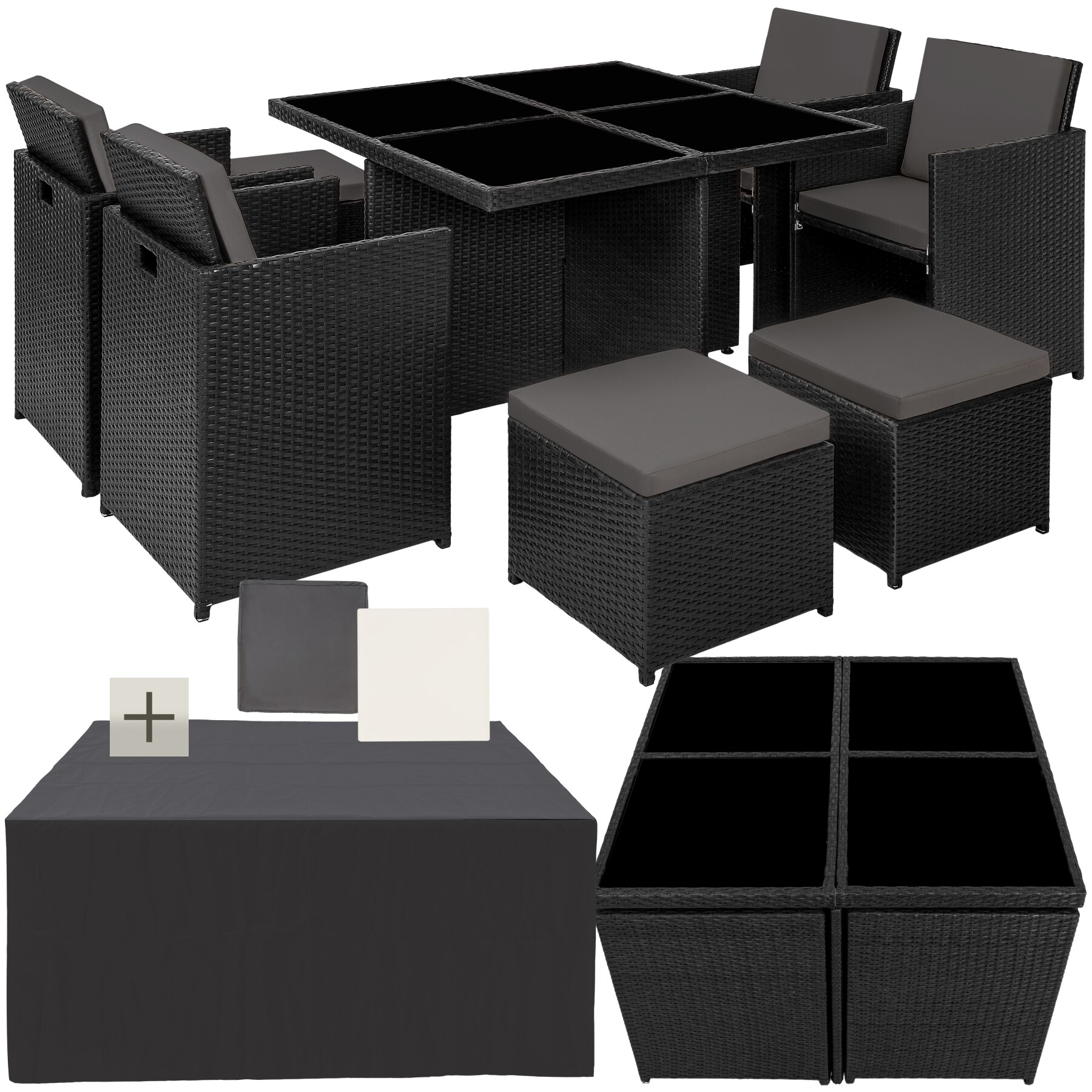 tectake&reg; Aluminium Rattan Sitzgruppe, wetterfest und UV-best&auml;ndig, f&uuml;r 4 bis 8 Personen, zusammenschiebbar, inklusive Schutzh&uuml;lle - Bild 1