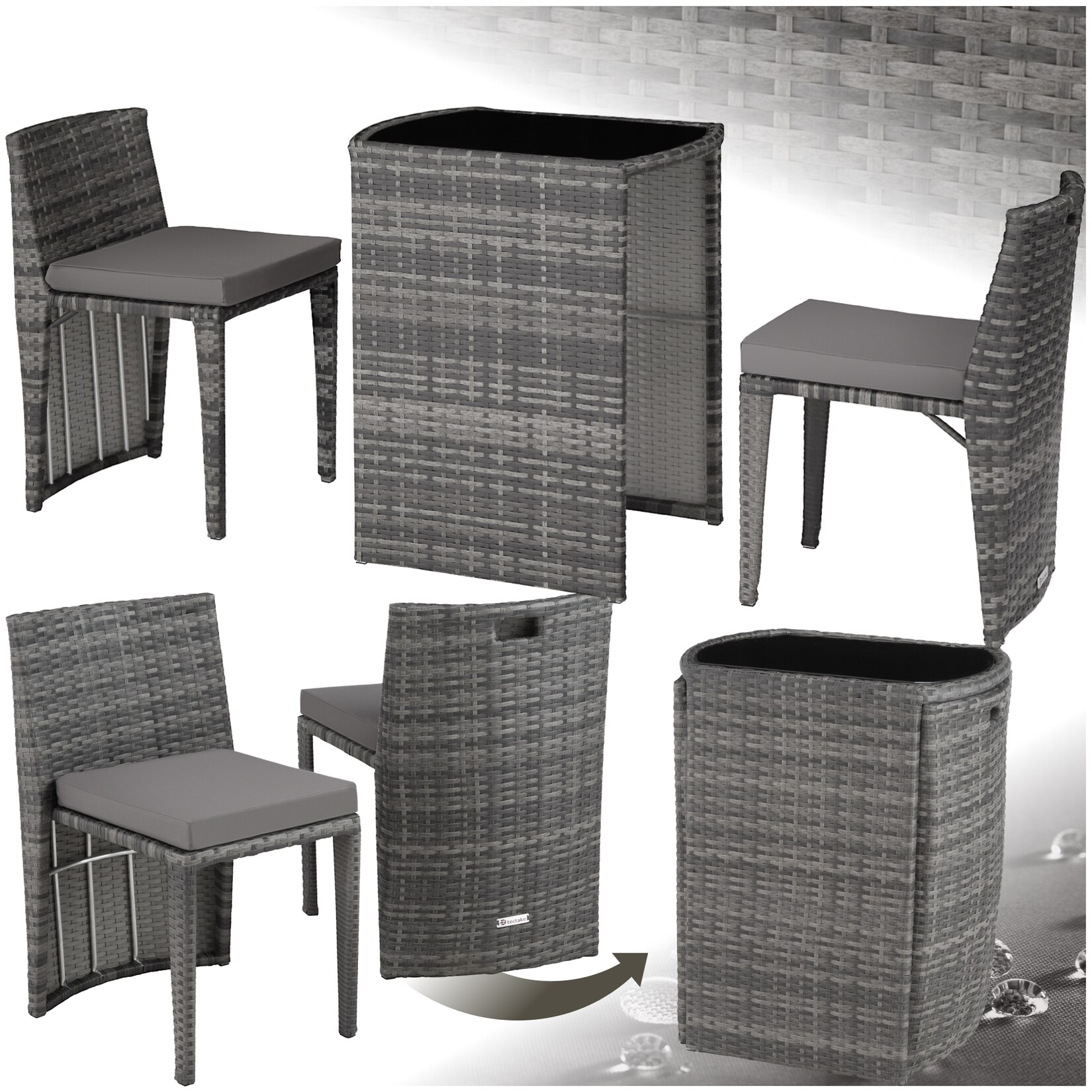 tectake® Rattanset, mit Aluminiumgestell, wetterfest und UV-beständig, zusammenschiebbar