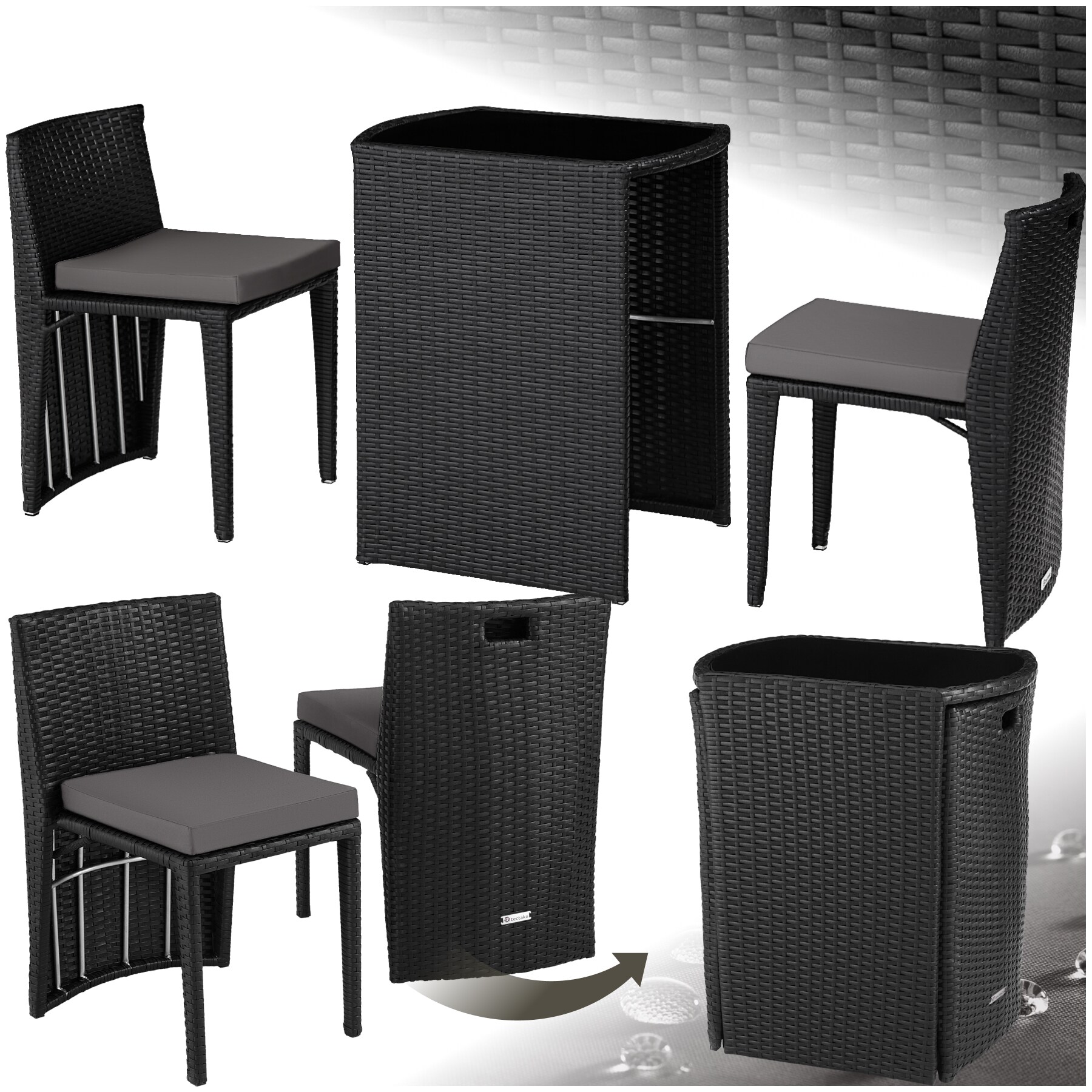 tectake&reg; Aluminium Rattanset, wetterfest und UV-best&auml;ndig, mit Sicherheitsglasplatte, kein Aufbau - Bild 1